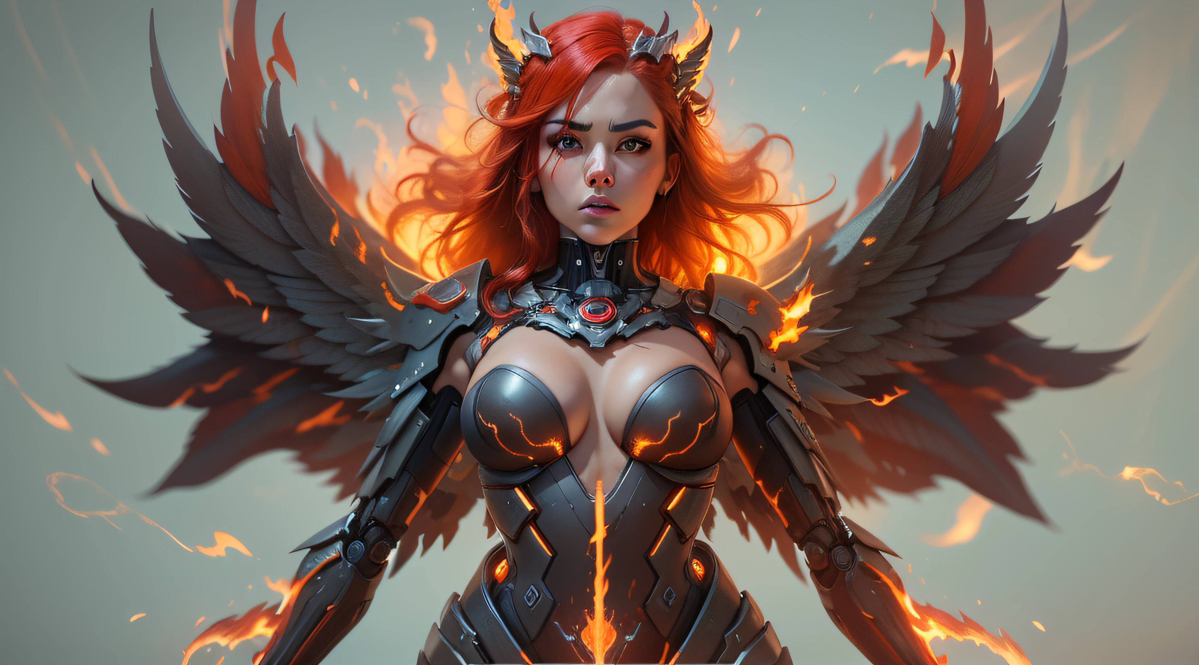 (8k, RAW photo, best quality, masterpiece:1.2), (realistic, photo-realistic:1.37), ultra high res, ultra-detailed ,full body, ((full-body shot)), woman, ((Dark Pheonix from Marvel comics,)) beautiful detailed eyes, beautiful detailed lips, (((Fiery wings on her back,))) professional lighting, photon mapping, radiosity, physically-based rendering, detailed symmetrical lips, extremely detailed eyes and face, symmetrical mouth, extremely detailed face, symmetrical eyes ,detailed eyebrows, extremely detailed eyes, beautiful detailed eyes, extremely detailed face , light on face, (full body), looking at viewer, ((red hair)), ((long hair)), ((fairy)), ((mecha suit)), ((neon mechanical fire wings)), ((cyberpunk)), ((legs)), (((energy core at centre of body))), ((fire sword)), _stardeaf-cold-arc_ ((octane render)) ((unreal engine))
