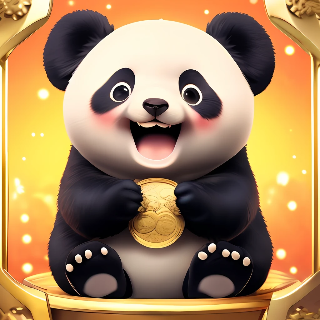 : 3。Baby panda、Cartoony、Furry animals、dark circles、Surrounded by gold coins、Non-human、Red background