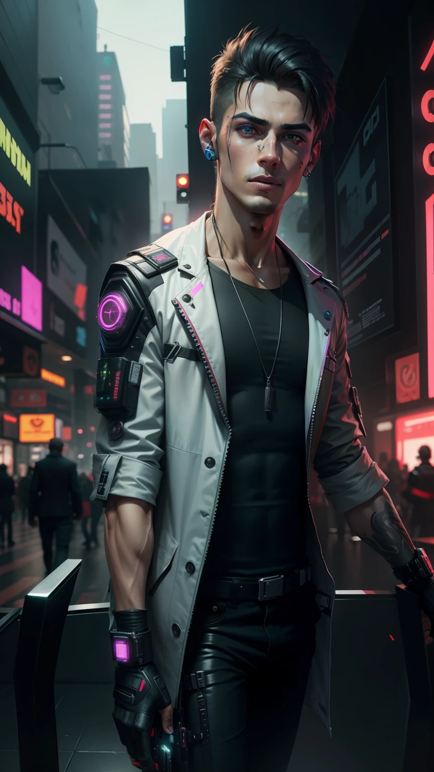 Background change cyberpunk handsome boy, realistic face, 8k, Ultra realistic,