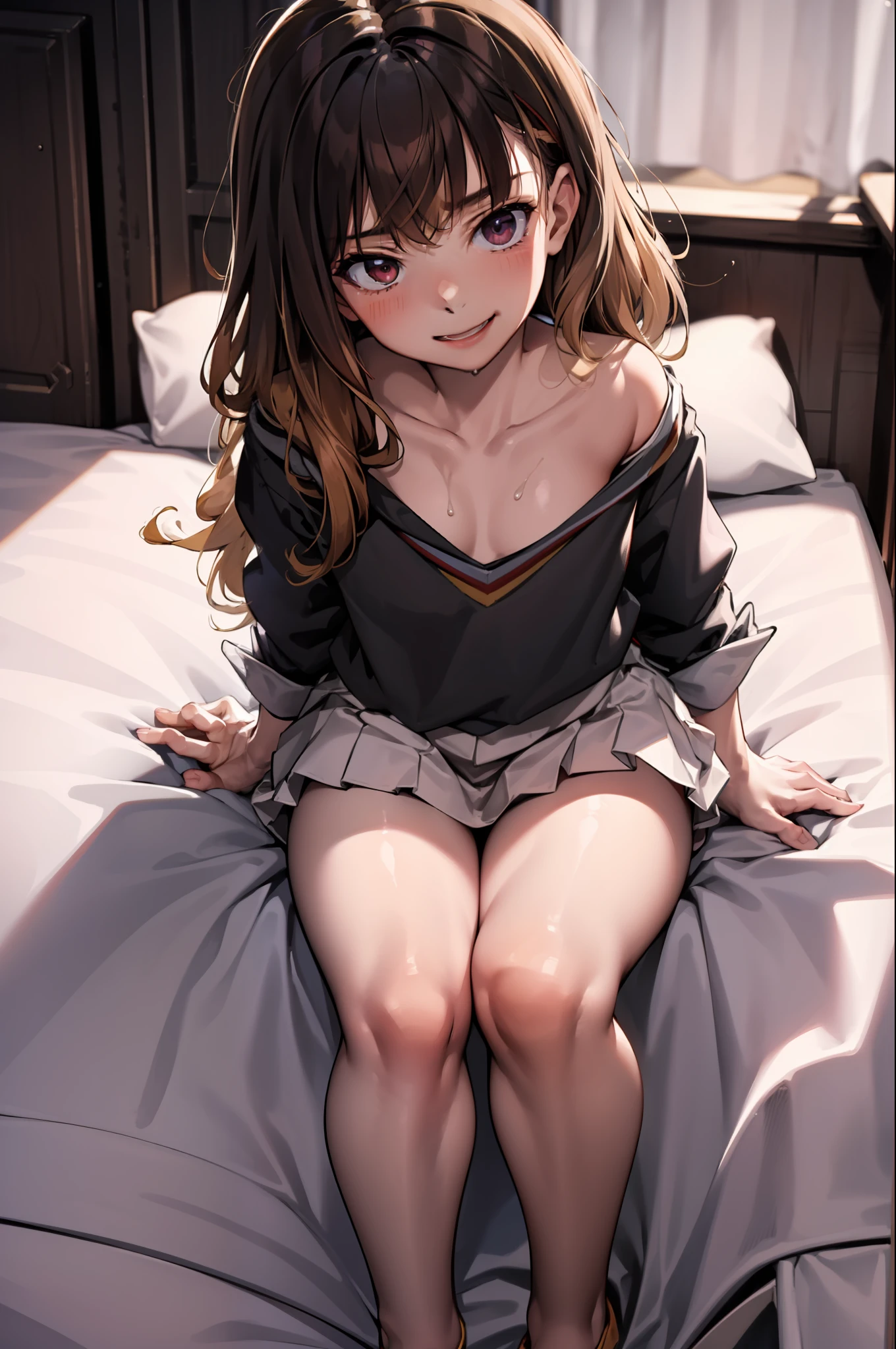 Masterpiece, hiquality ,Dynamic Angle, Cowboy shot, ****, 1girl, child, 独奏, Hermione Granger, School White Shirt, wet shirt, Very short skirt, Highly Detailed Beautiful Face and Eyes, Beautiful skin, Wet, blushful, sperm, sperm on face, Perfect anatomical smile, bed room, bright sunlight, thights, wide thighs, spreading legs, Athletic hips, Erotica, Sex, trembling, Sits, armchair, teats