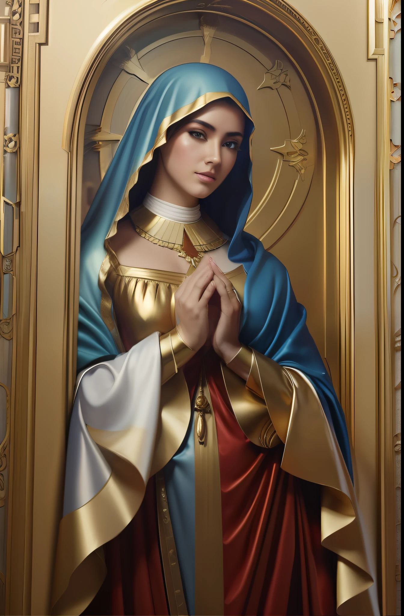 virgin mary. MUJER CAUCASICA. 19 years old, DULCE E INOCENTE MIRADA ANGELICAL, ultra detailed fine art photography, Aura de medianoche, cielo nocturno, Cara hermosa detallada, Dreamy, resplandeciente, retroiluminado, glamur, Mica, sombras, oil on canvas, Pinceladas, Suave, ultra-high def, 8k, Motor Unreal 5, Ultra Sharp Focus, Arte de Alberto Seveso, Artgerm, loish, Sf, Obra maestra de arte intrincada, ominoso, matte paint movie poster, golden ratio, tendencias en CGSociety, intrincado, epopeya, tendencias en Artstation, por artgerm, Altamente detallado, vibrant production cinematic character render ultra high quality model. obra maestra, calidad superior, mejor calidad, arte oficial, beautiful and aesthetic: 1.2), , extremo detallado, colorido, highest detailed, arte oficial, unidad de papel tapiz 8k, ultra detallado, beautiful and aesthetic, hermoso, obra maestra, mejor calidad,