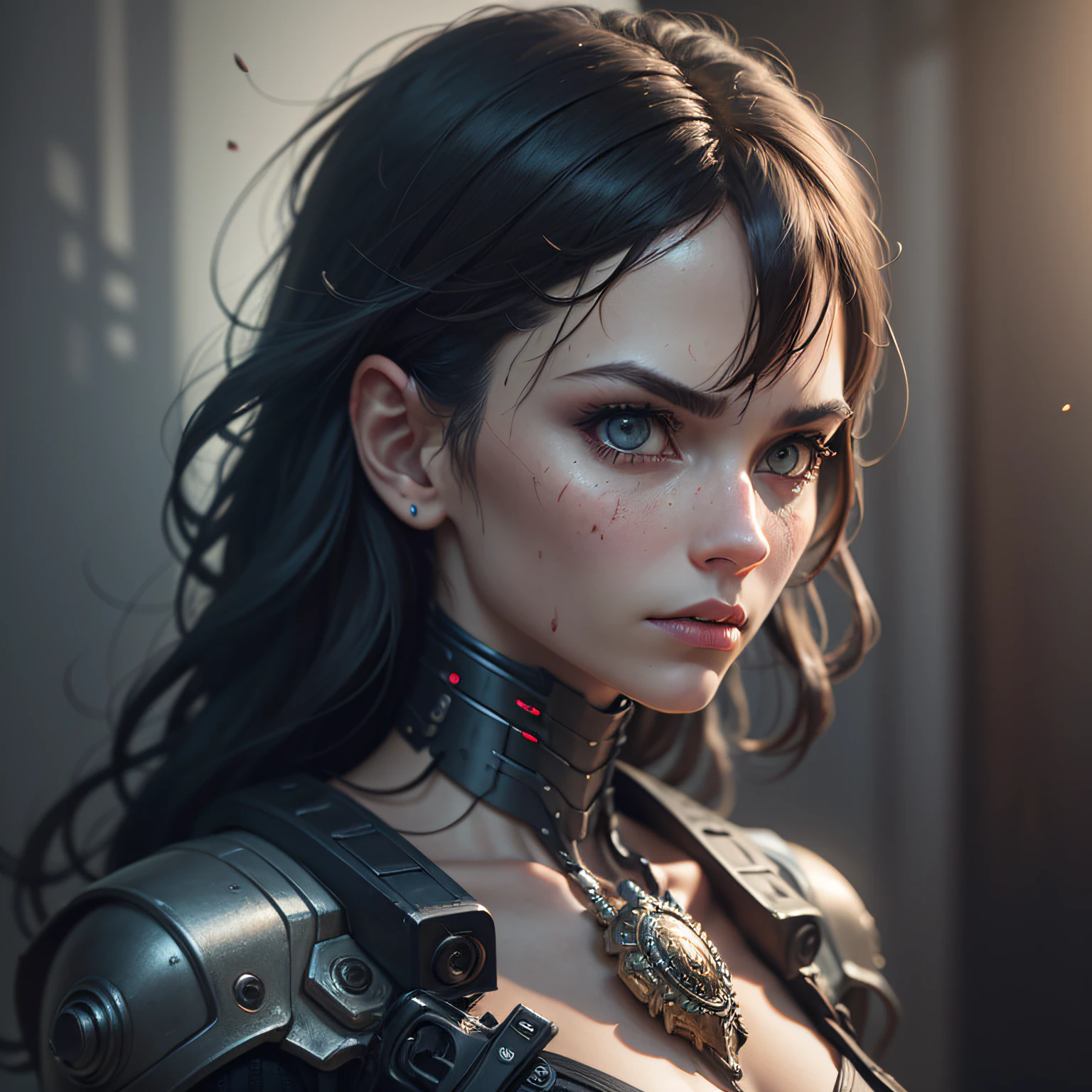 (ohwx) a demon alien, scary look, close-up, photography, natural light, photorealism, cinematic rendering, ray tracing, highest quality, highest detail, cinematics, third-person view, blur effect, long exposure, 8K, Ultra-HD, daylight, changing lighting, cinematic lighting, high key1mechanical girl, ((ultra realistic details)), portrait, global lighting, shadows, octane rendering, 8k, ultra sharp, metal, intricate, detailed embellishments, cool colors, egyptian details, very intricate details, realistic light, trend in CGsociety, bright eyes, front camera, neon details, mechanical limbs, blood vessels connected to tubes, mechanical vertebrae that attach to the back, mechanical cervial that attaches to the neck, sitting, wires and cables that connect to the headSyberart, centered, it creates a dramatic, action-packed Terminator. Use advanced photography and image editing techniques to realistically capture intense expression and posture, and play with light and shadow to add depth and drama to the image. Incorporate battlefield elements, such as debris and destruction, to add context and visual interest to the image. Make sure the image has high resolution and impeccable image quality to ensure a very realistic and dynamic appearance.