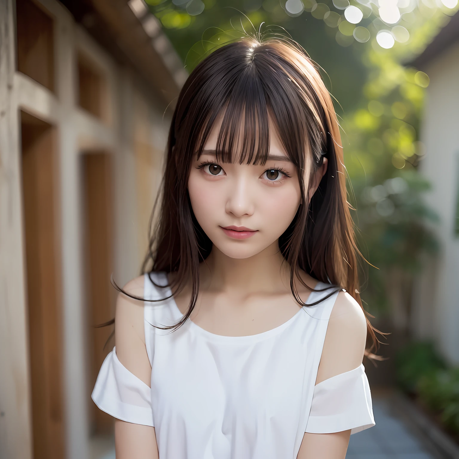 (the Extremely Detailed CG Unity 8K Wallpapers)、(​masterpiece)、(top-quality)、(ultra-detailliert)、(The best illustrations)、(Best Shadows)、(Photorealsitic:1.5)、(pureerosface_v1:0.5)、Real Human Skin、lensflare、Shade、Back lighting、bloom、depth of fields、natural soft light、Hard Focus、film grains、、Watch your audience、
1 girl in、21years old、独奏、skiny、Thin skin、Soft lips、(light eyebrow:1.4)、shiny brown eyes、black very long straight hair、tiny chest、Beautiful detailed sky、Detailed West Garden(Large crowds:1.2)、rays of sunshine、(blush of the nose)、beatiful detailed eyes、White Japan school clothes、a sailor suit、Dark red pleated skirt、espadrilles、Strip off your clothes