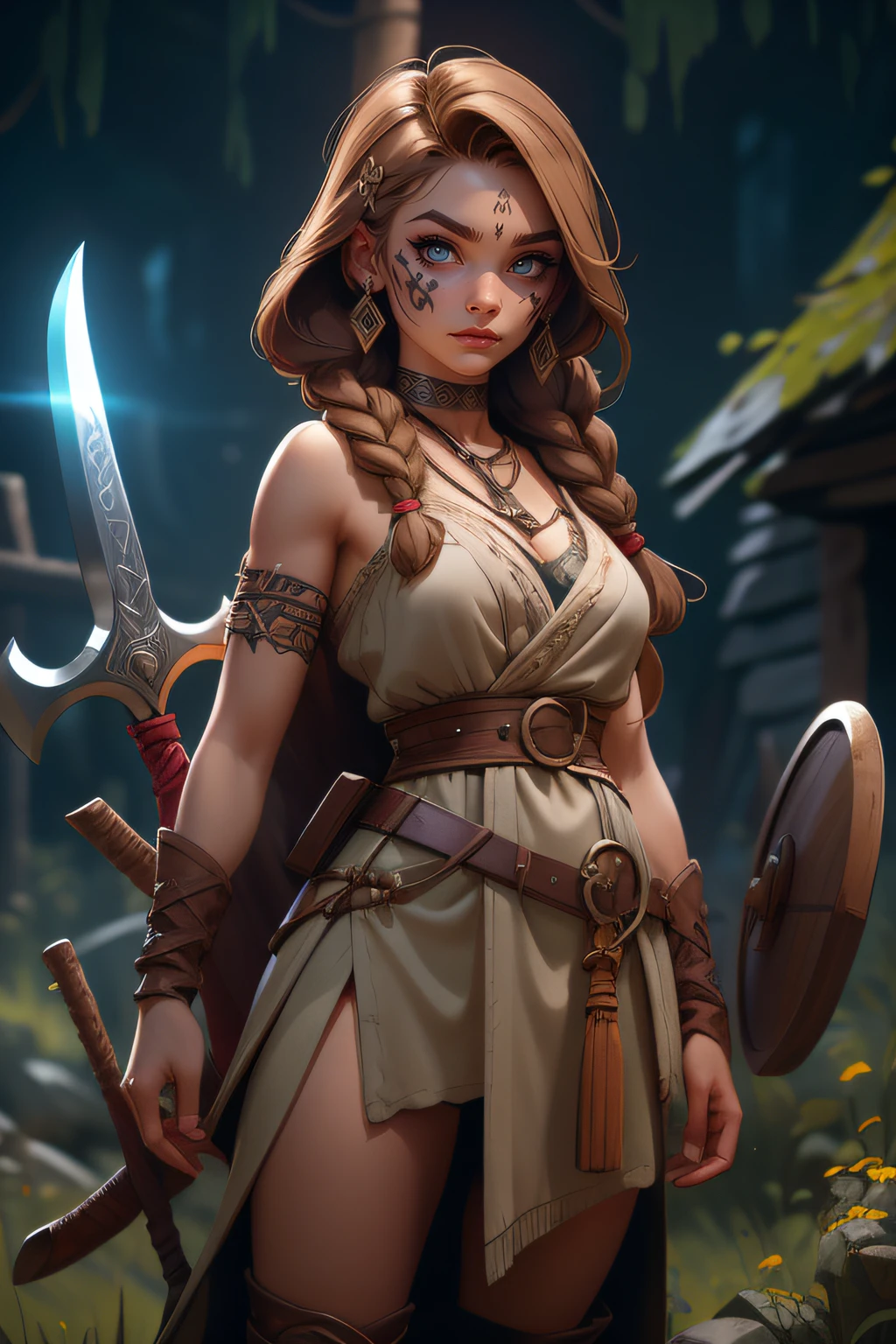 high detailed, face tatoo, viking girl face,