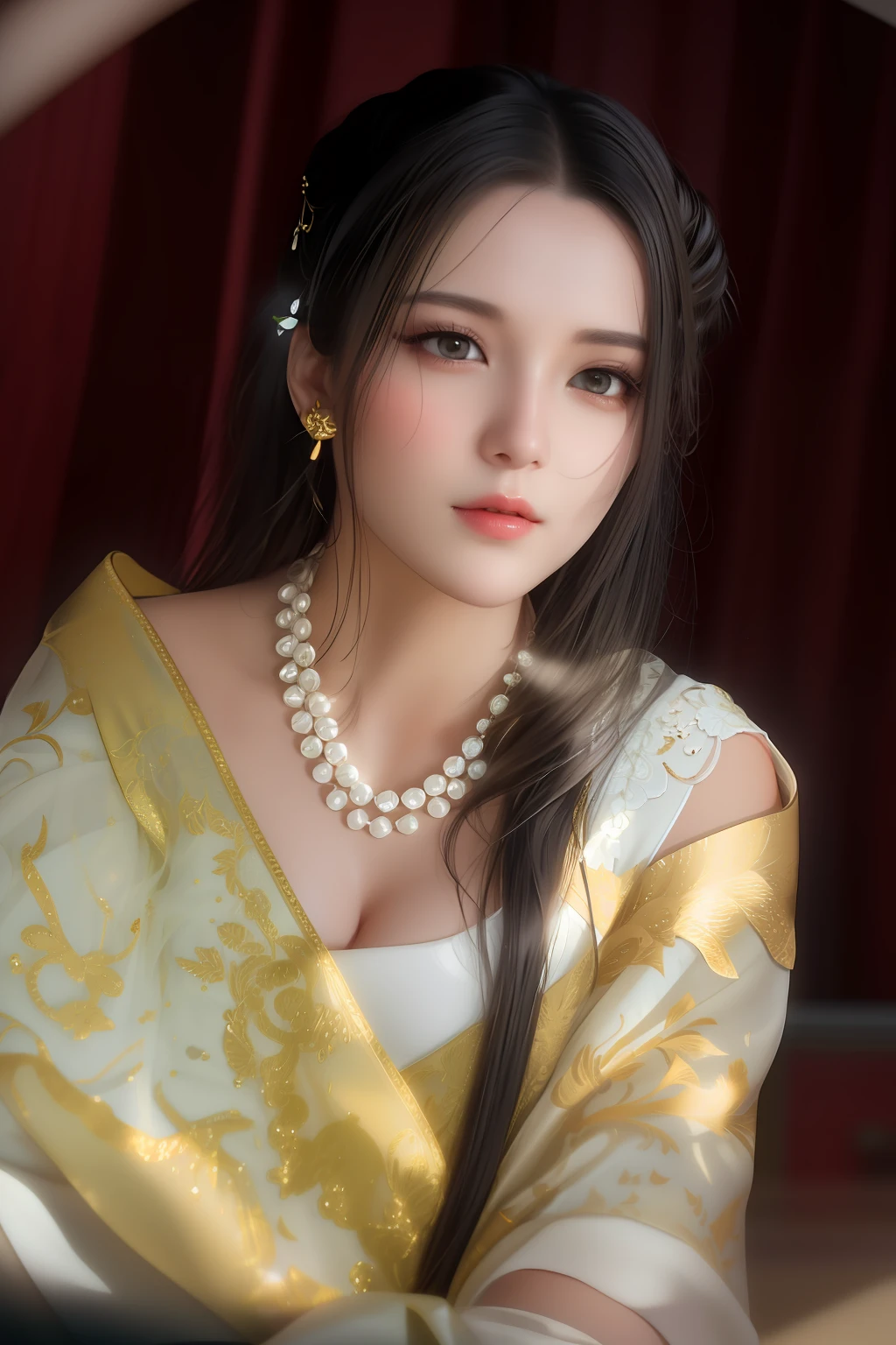 best quality, masterpiece, highres, 1girl,china dress,hair ornament,necklace, jewelry,Beautiful face,upon_body, tyndall effect,photorealistic, dark studio, rim lighting, two tone lighting,(high detailed skin:1.2), 8k uhd, dslr, soft lighting, high quality, volumetric lighting, candid, Photograph, high resolution, 4k, 8k, Bokeh,
