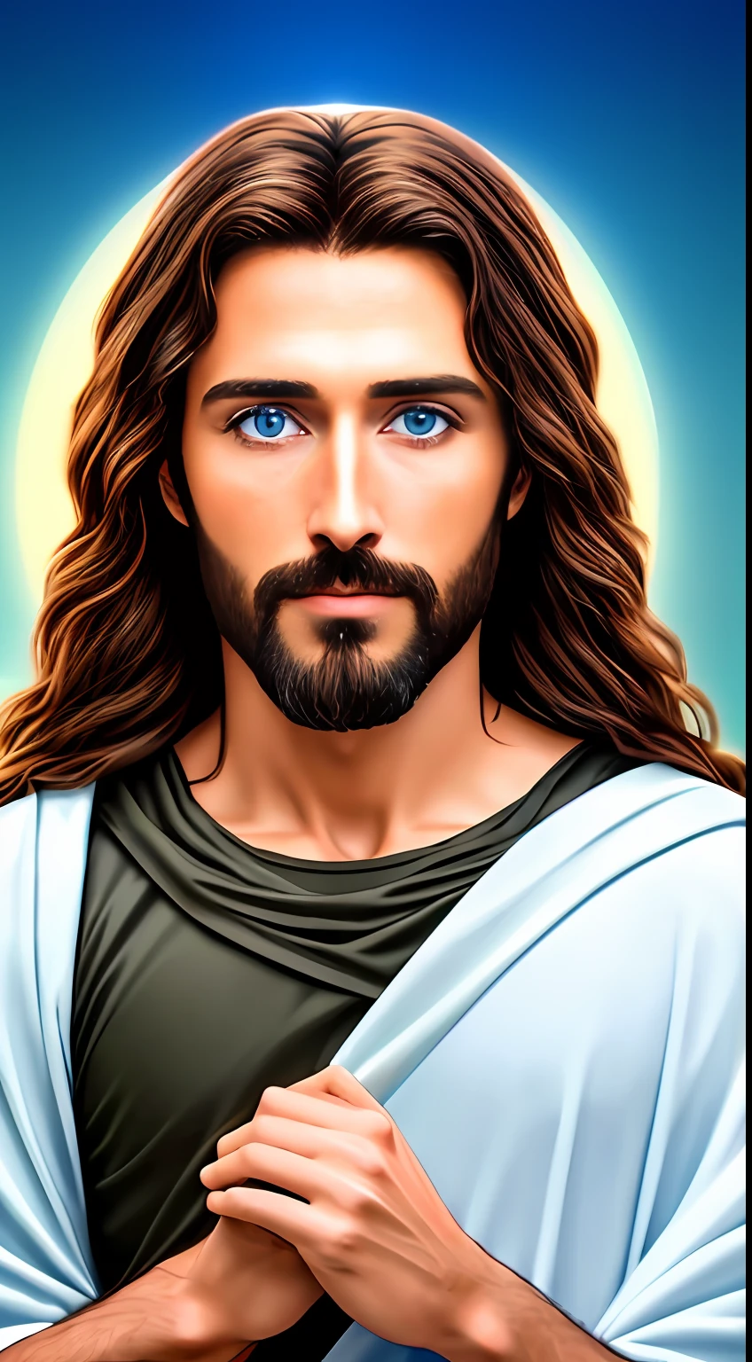 8k Photographic (1 Singal  handsome jesus ) blessings, heaven view, real blue eyes,