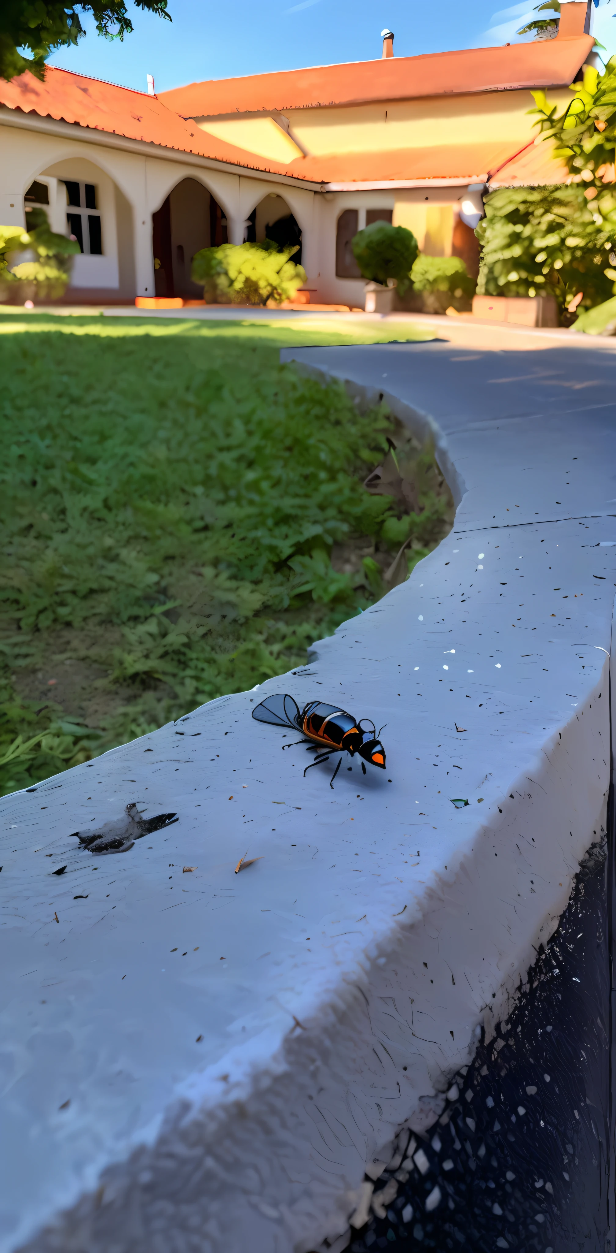 There's a small leaf that's sitting on the edge of a curb, perspectiva da formiga, eles podem estar engatinhando, Tiro na Canon EOS R 5, Tiro na Canon EOS R5, Capturado na Canon EOS R 6, Perspectiva macro, Tiro em Leica SL2, Tiro na Nikon Z9, POV de uma formiga, Tiny creature made of a brick