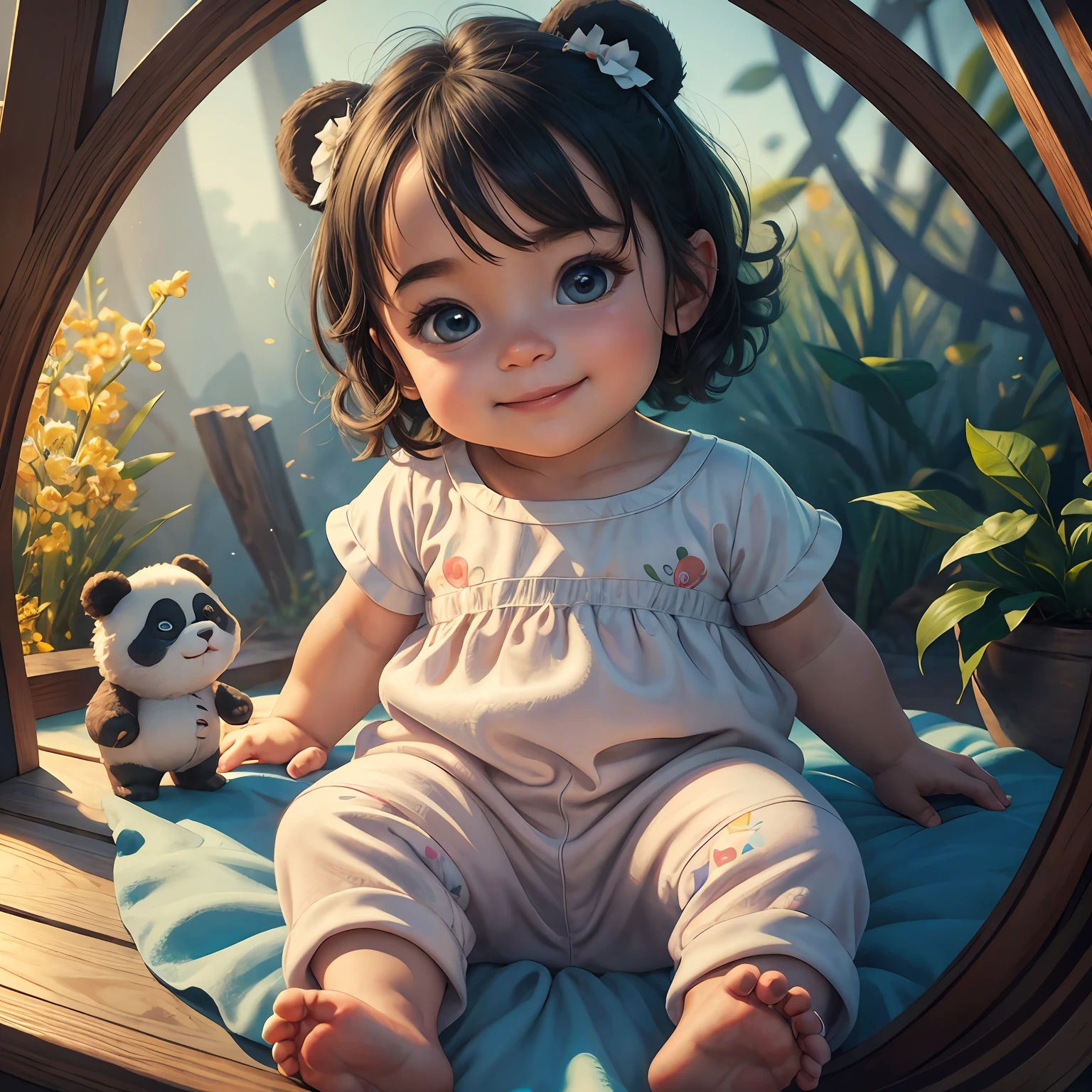 (masterpiece), (best quality), (ultra-detailed), (full body:1.2), Super cute, Baby, Pixar, Baby panda in pajamas, Big bright eyes, Fluffy, Smile, Delicate and fine, Fairy tales, Incredibly high detailed, Pixar style, Bright color palette, Natural light, Simple background with pure color, Octane render, Trending on Artstation, Gorgeous, Ultra wide angle, 8k, HD, Realistic