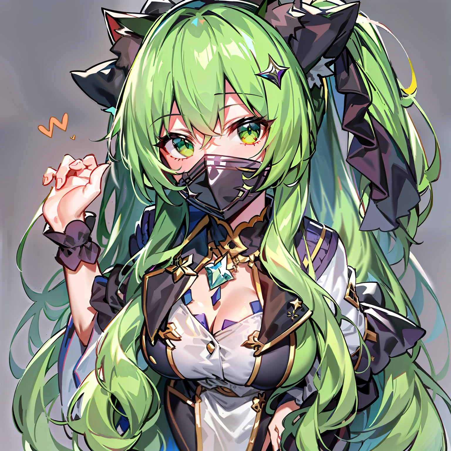 2D,tmasterpiece,Best quality at best,anime big breast,Very detailed eyes,very vey very detailed face,very highly detailed background,Perfect lighting,cowboy lens,foot out of frame,1girll,独奏,Classroom,Monica \(Literary Club\) , Green hair, Extra-long hair, Coiling hair, Green eyes, Gothic costumes,Black work pants,Cat ears, standing on your feet, (forward leaning:0.8), (Behind the arm:1.2),ssmile