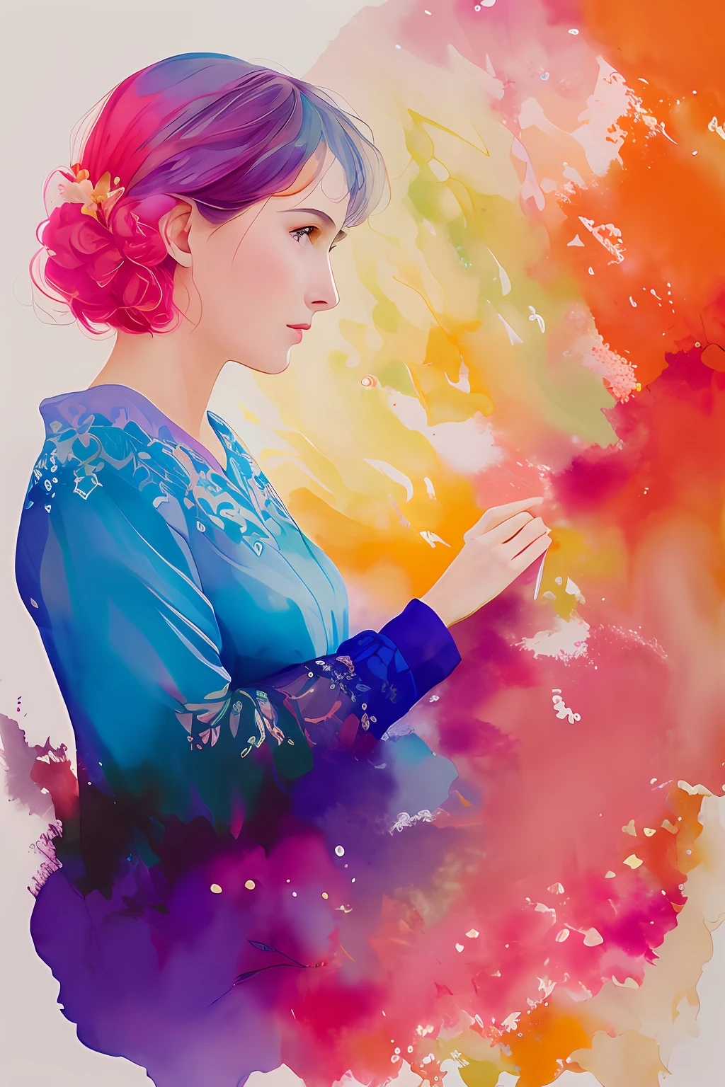 Agnes Cecil woman, bright design, pastel colors, ink drops, autumn light