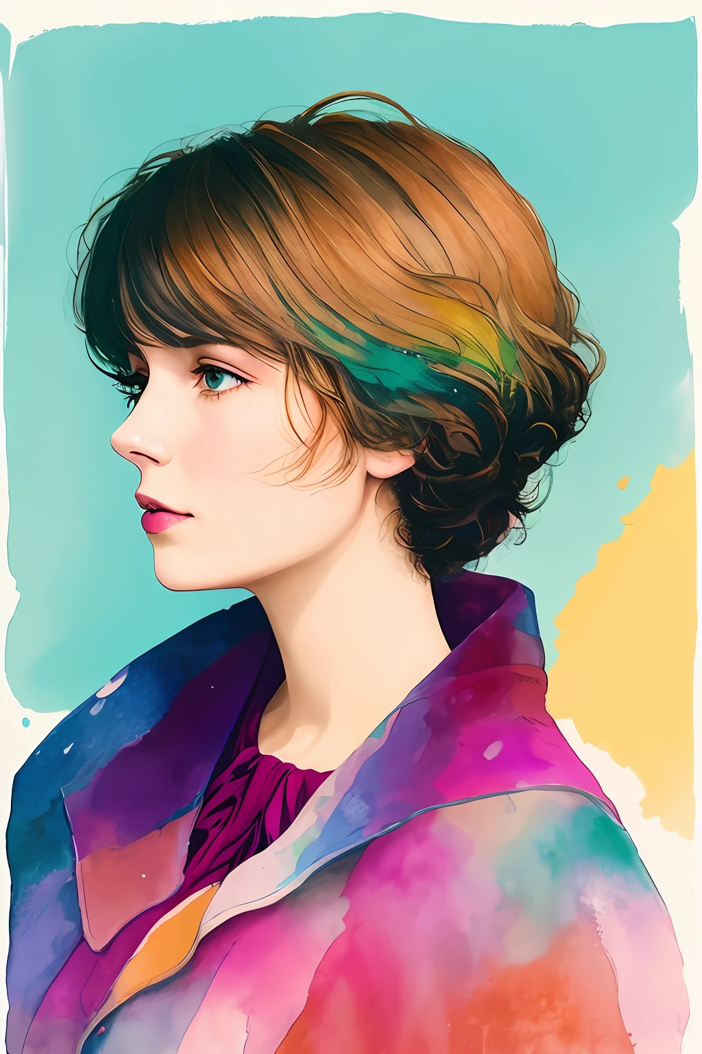 Agnes Cecil woman, bright design, pastel colors, ink drops, autumn light