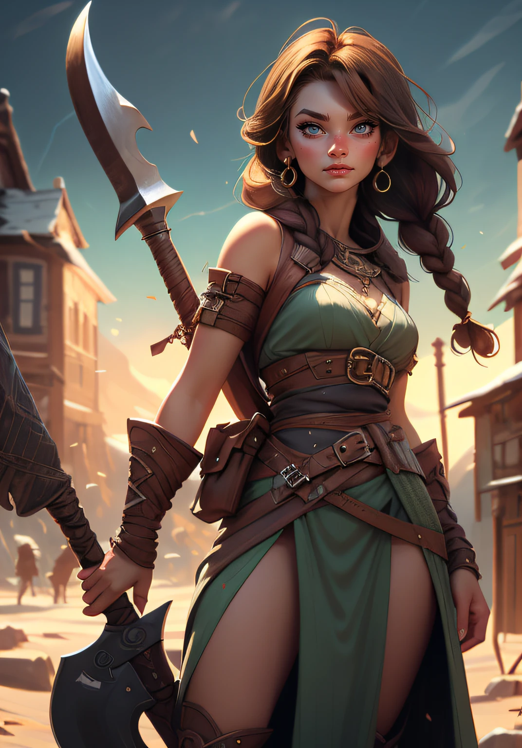 viking girl face, high detailed