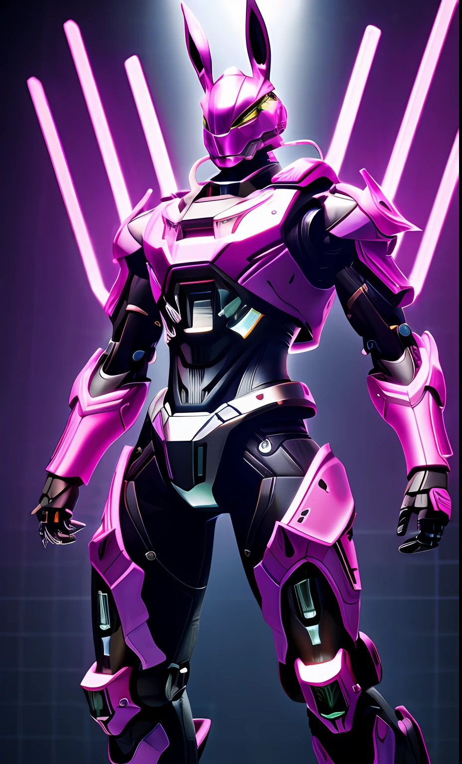 A highly detailed「Rabbit-shaped cyborg」3D rendering of a|cyborgs]Pink cybernetics and pink armor、nffsw、8K、Sub-surface scattering、Specular Light、Hi-Res、octane renderings、Ray traching、Pink rabbit ears、Mobilesuit