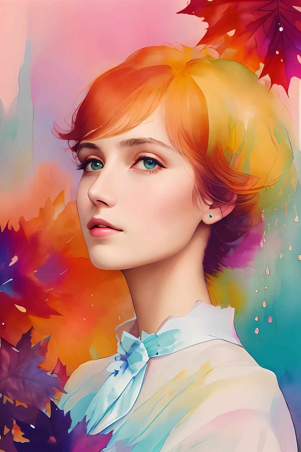 Agnes Cecil woman, bright design, pastel colors, ink drops, autumn light