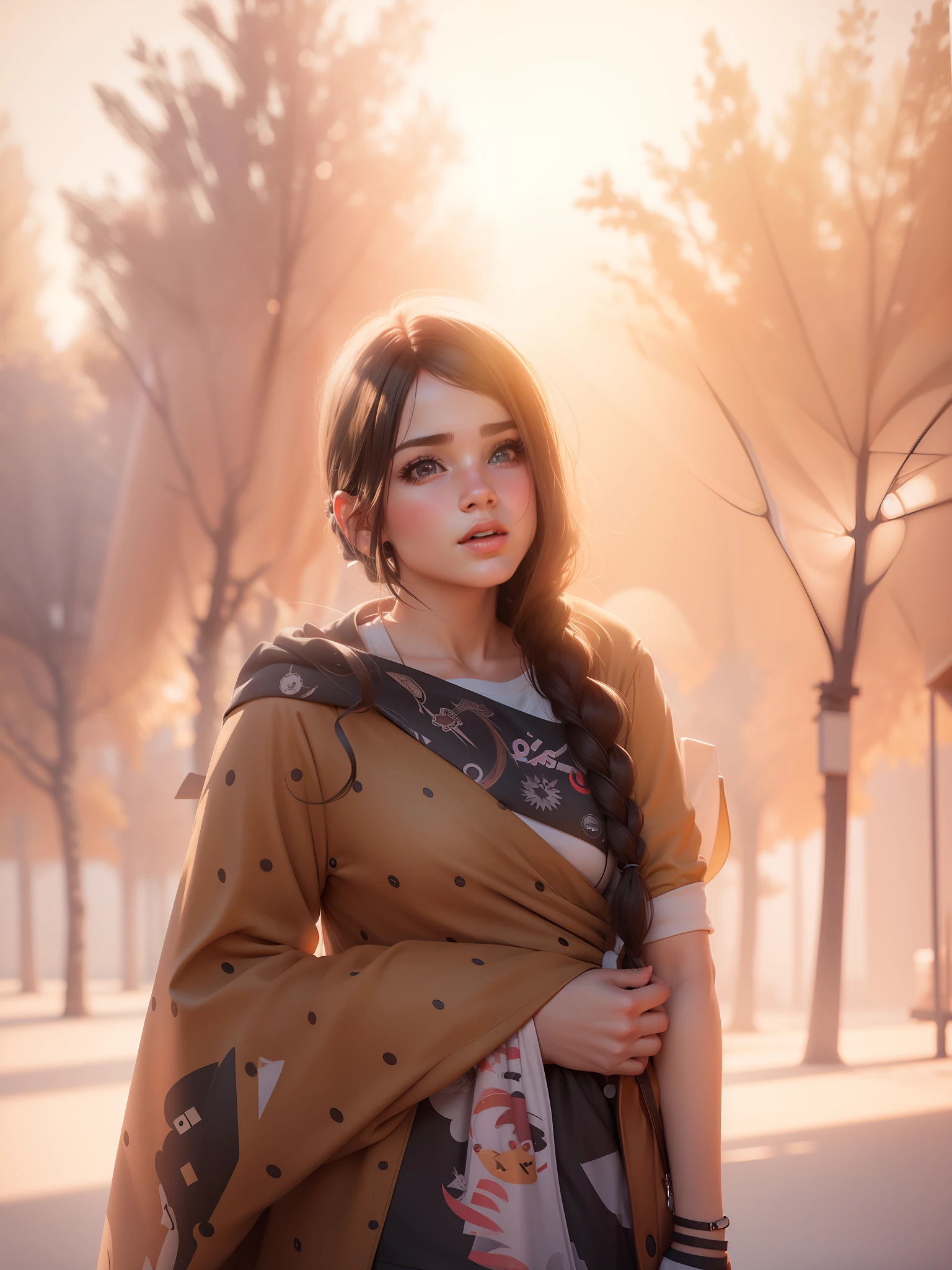 Change background cute cartoon girl 3d, realistic face, 8k , realistic
