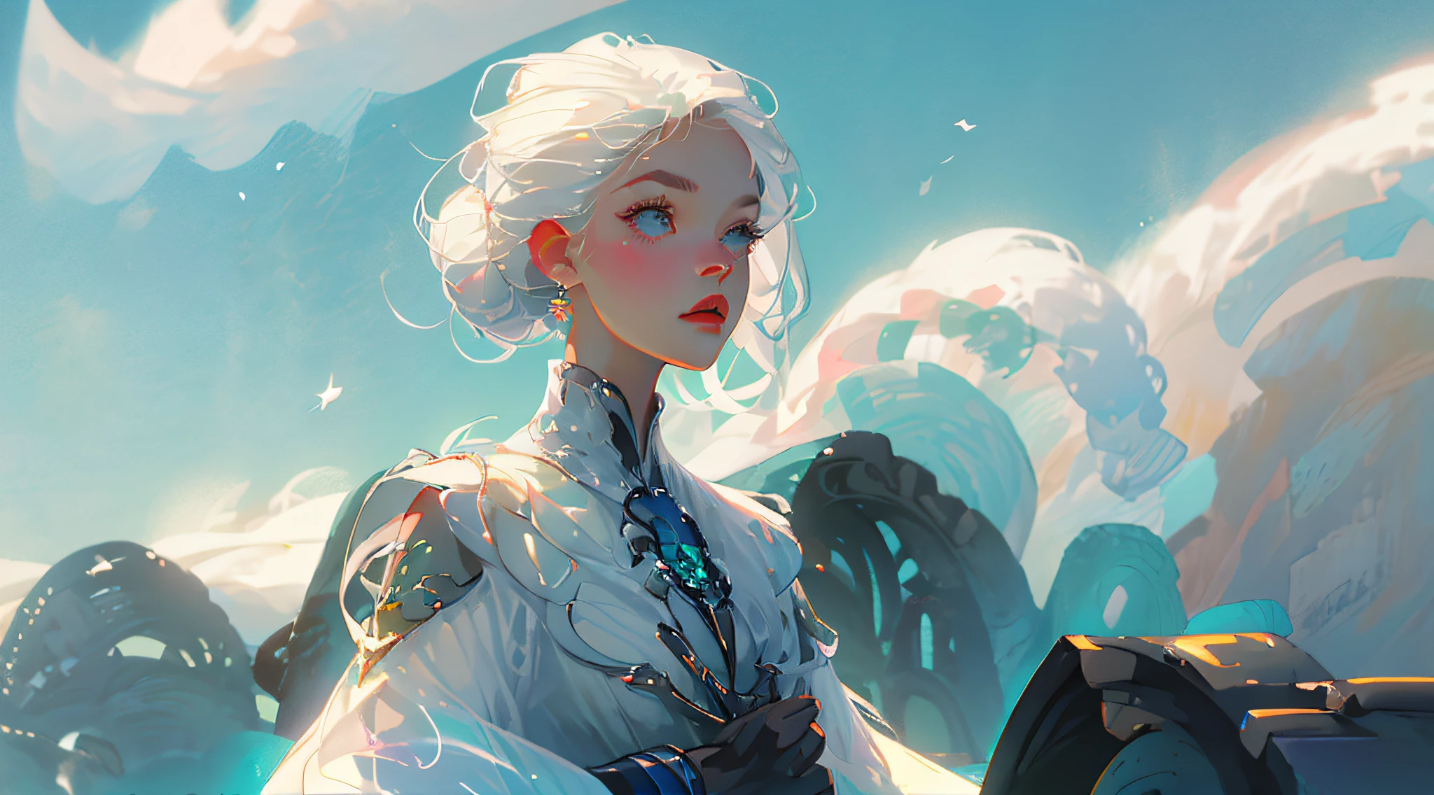 one-girl,Perfect facial features,The skin is white like snow,Silvery-white hair,But afraid of heat,Ultra high quality