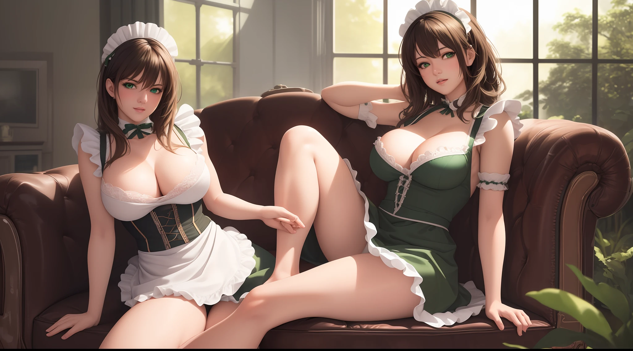 (best quality), (detailed), (solo),((1 girl)), ((full body portrait)), (((medium breasts, living room, looking at viewer, beautiful green eyes, detailed, maid outfit, skimpy,showing deep cleavage, embarrassed))),Realistic Eyes,Facial Features,Realistic Face Rendering,High Resolution,High Definition,High DPI (Dots Per Inch),High Fidelity,High Detail,High Clarity,High Realism,High Accuracy,Photorealistic,High-Quality Textures,Enhanced Color Depth,High Dynamic Range (HDR),Noise Reduction,High-Quality Filters,High-Quality Rendering,High-Quality Compression,Anti-Aliasing,Super Sampling,High-Quality Lighting,High-Quality Shadows