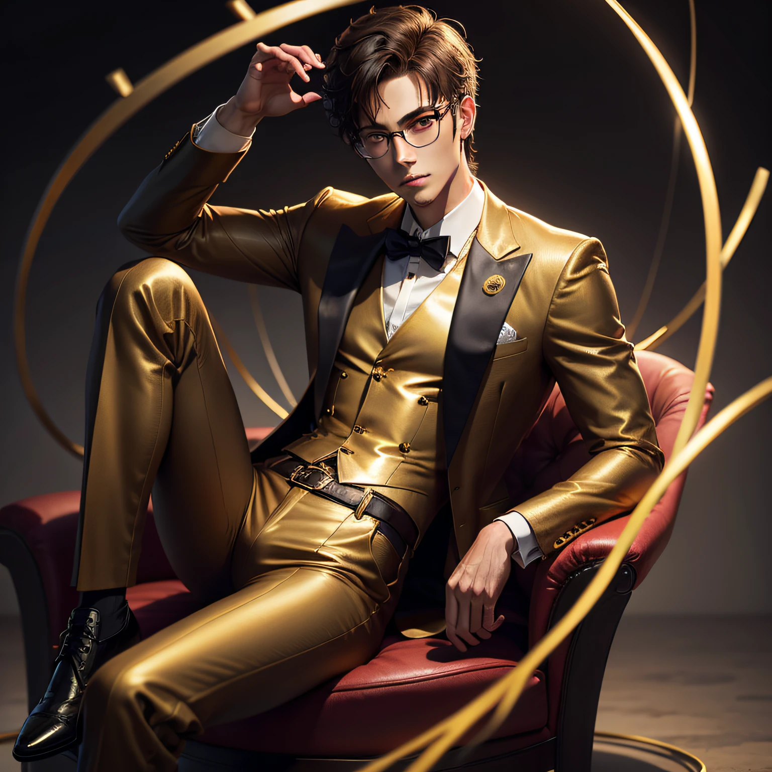 Handsome guy, long legs, gold wire glasses, high appearance