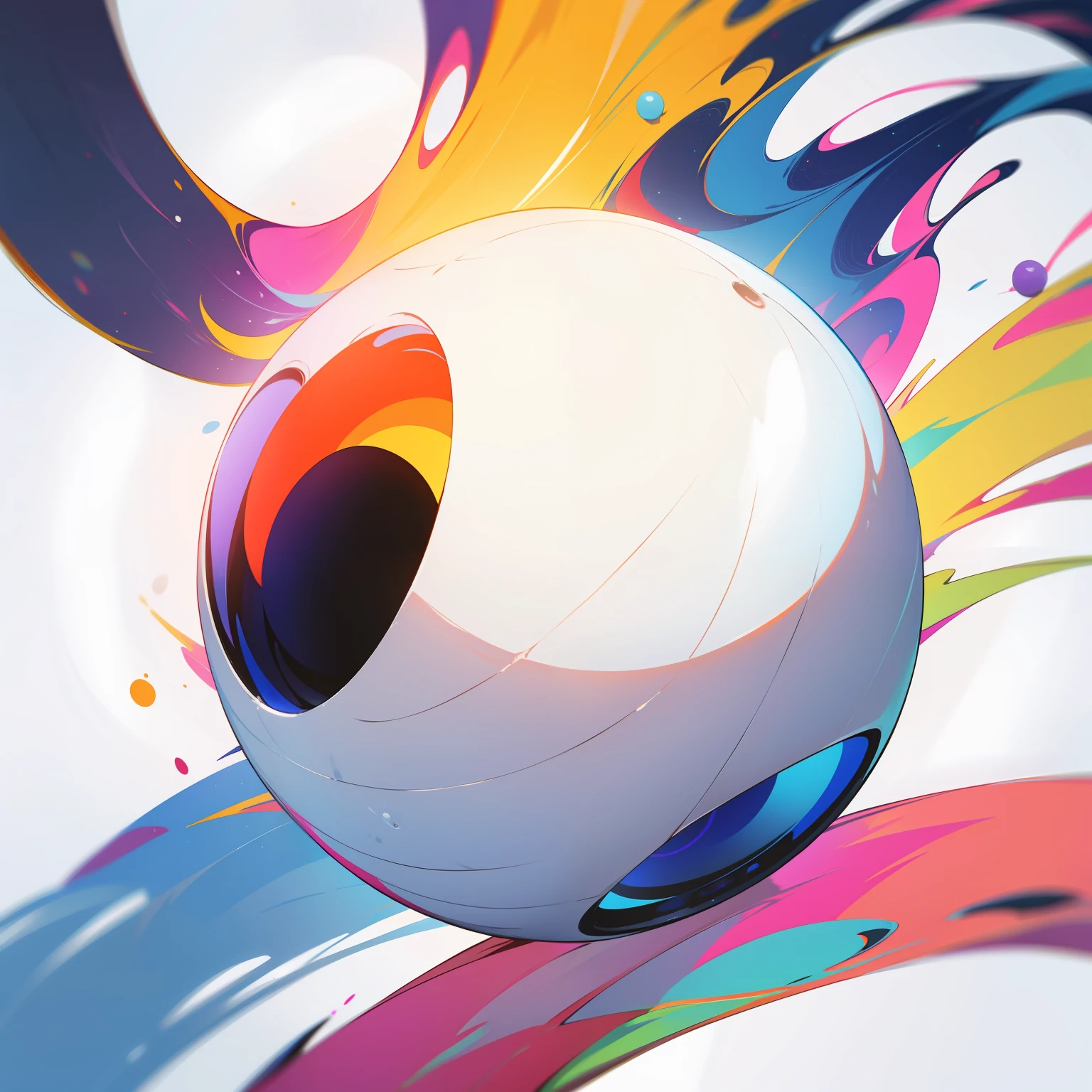 "white ball surrounded by vibrant and varied colors"