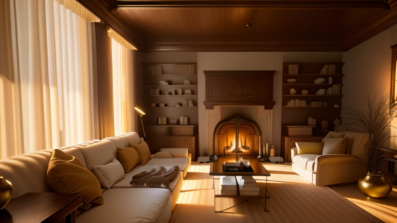There is a sofa and a table in a living room with fireplace with fire, ultra realista 8k octan foto, hiperreal altamente detalhado 8 k, sensual 8K lighting, hiper-realismo 8K, hiper-realismo 8k, 8 K PhotoRender RealityEngine, soft lighting 8k resolution, soft lighting 8k resolution, Realistic 8K rendering, interior de uma sala de estar