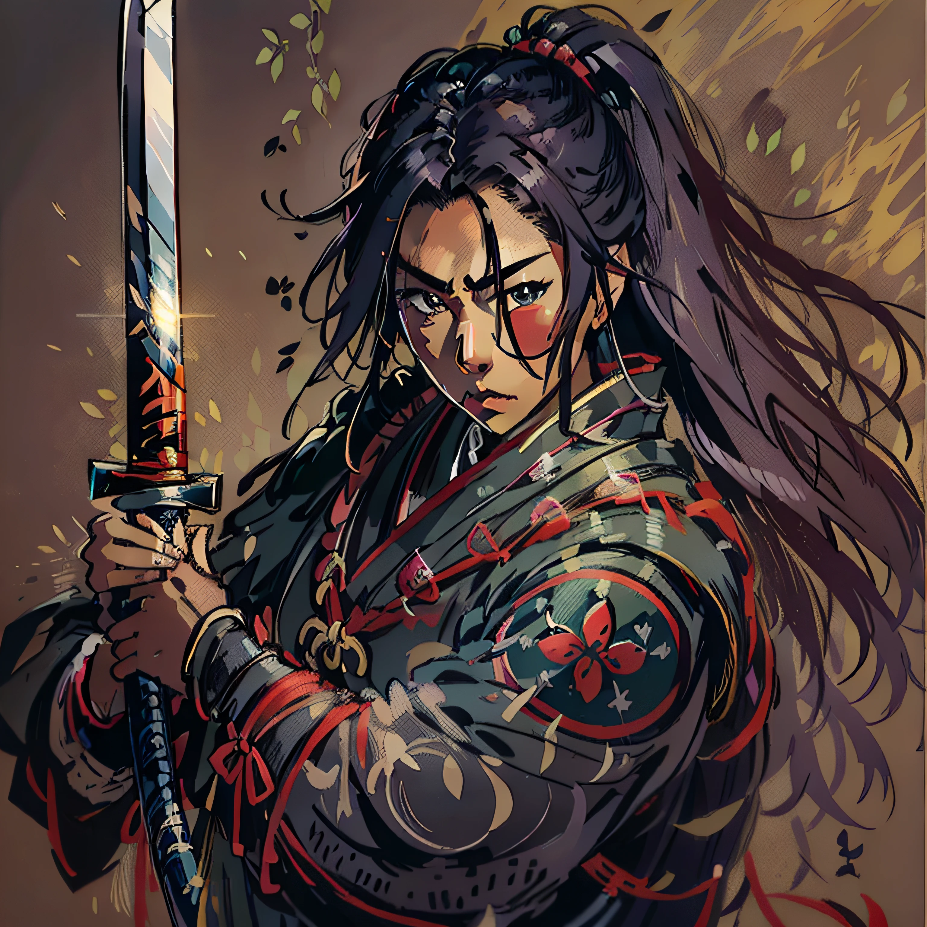 samurai, magic katana, close up portrait, asian look, rpg character, medieval fantasy