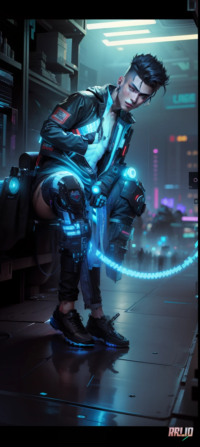 Change background cyberpunk handsome boy realistic