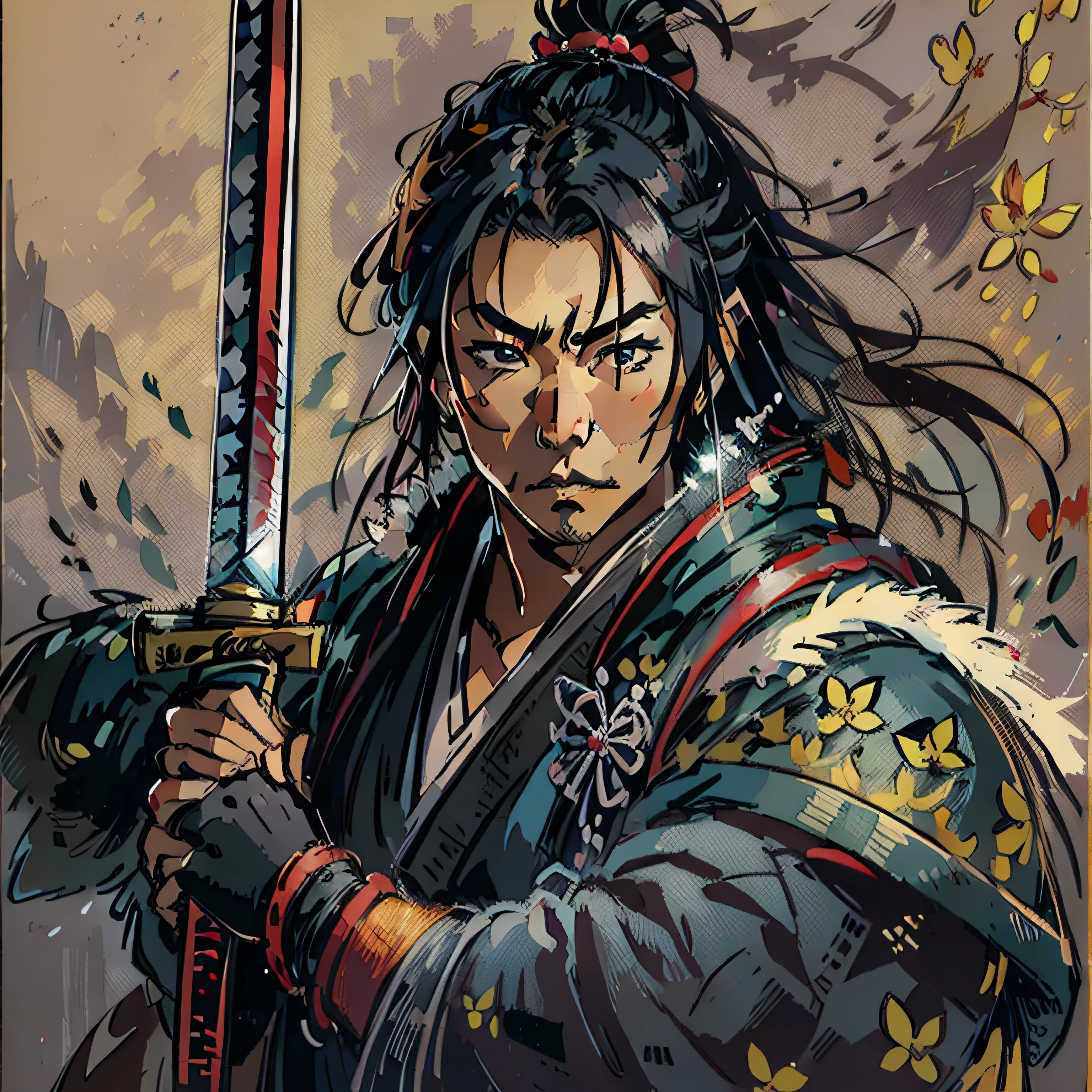 samurai, magic katana, close up portrait, asian look, rpg character, medieval fantasy