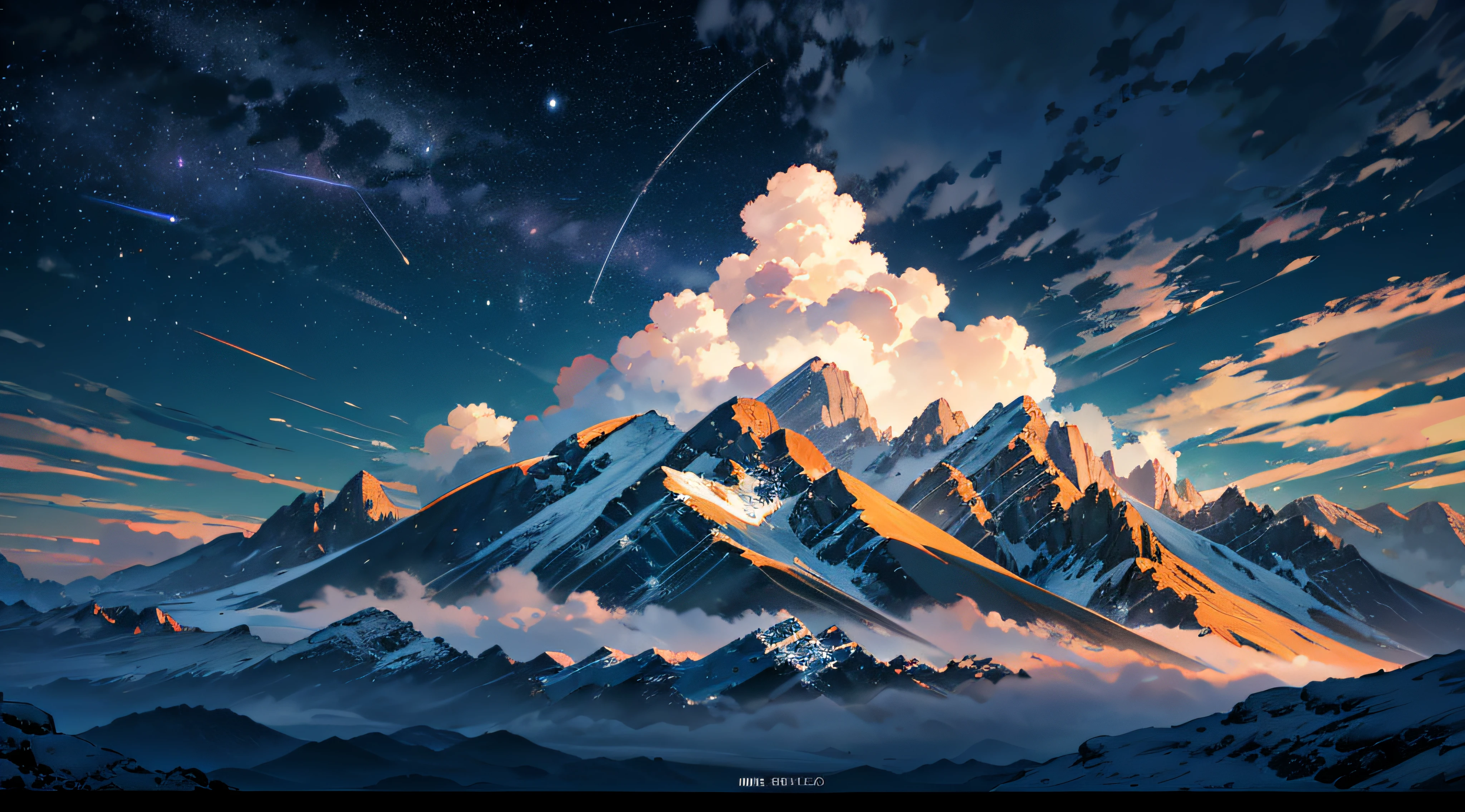 Expansive landscape photograph,(moon full:1.2),(meteors:0.9),(Starcloud:1.3),Far Mountain, Tree BREAK making art,(Warm light source:1.2),(glowworm:1.2),lamp lights,Lots of purple and orange,Complicated details,Volumetriclighting,Realism BREAK(tmasterpiece:1.2),(best qualtiy),8K,Ultra-detailed,(dynamic compositions:1.4),The is very detailed,Colorful details,(Irridescent color:1.2),(luminouslighting,Atmospheric lighting),dream magical,magical,(独奏:1.2),((best qualtiy)), ((tmasterpiece)), (the detail:1.4),depth of fields,maximum definition and sharpness,perfectly proportions,Fluttering clouds,Wallpapers