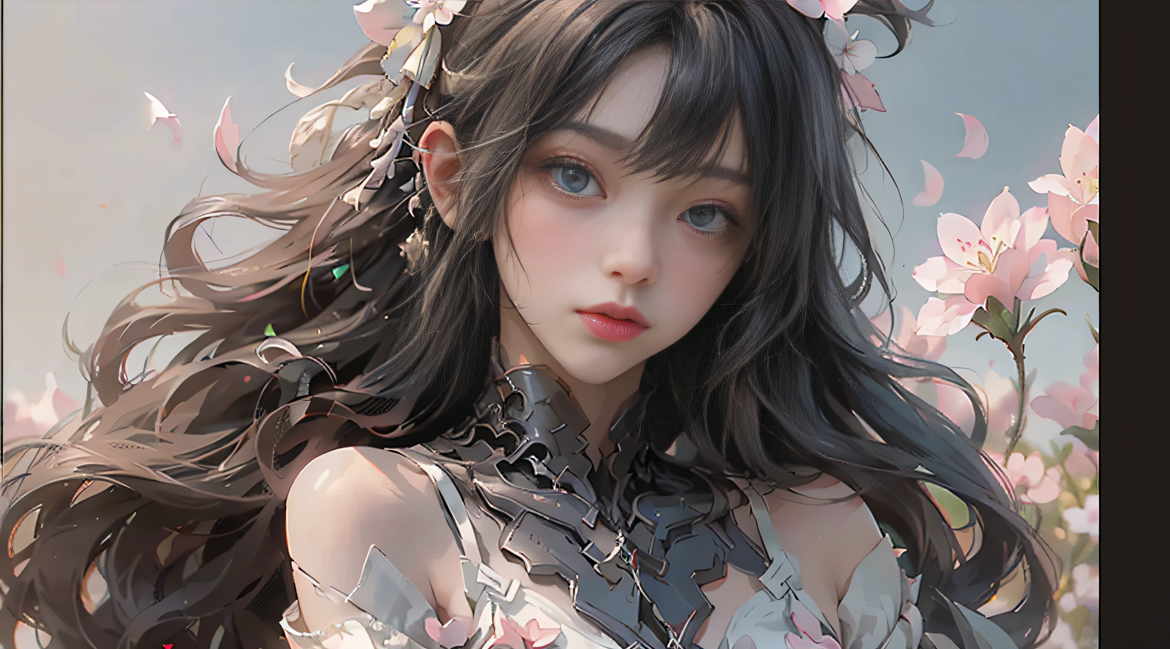 Anime girl with long hair and flowers in her hair - SeaArt AI