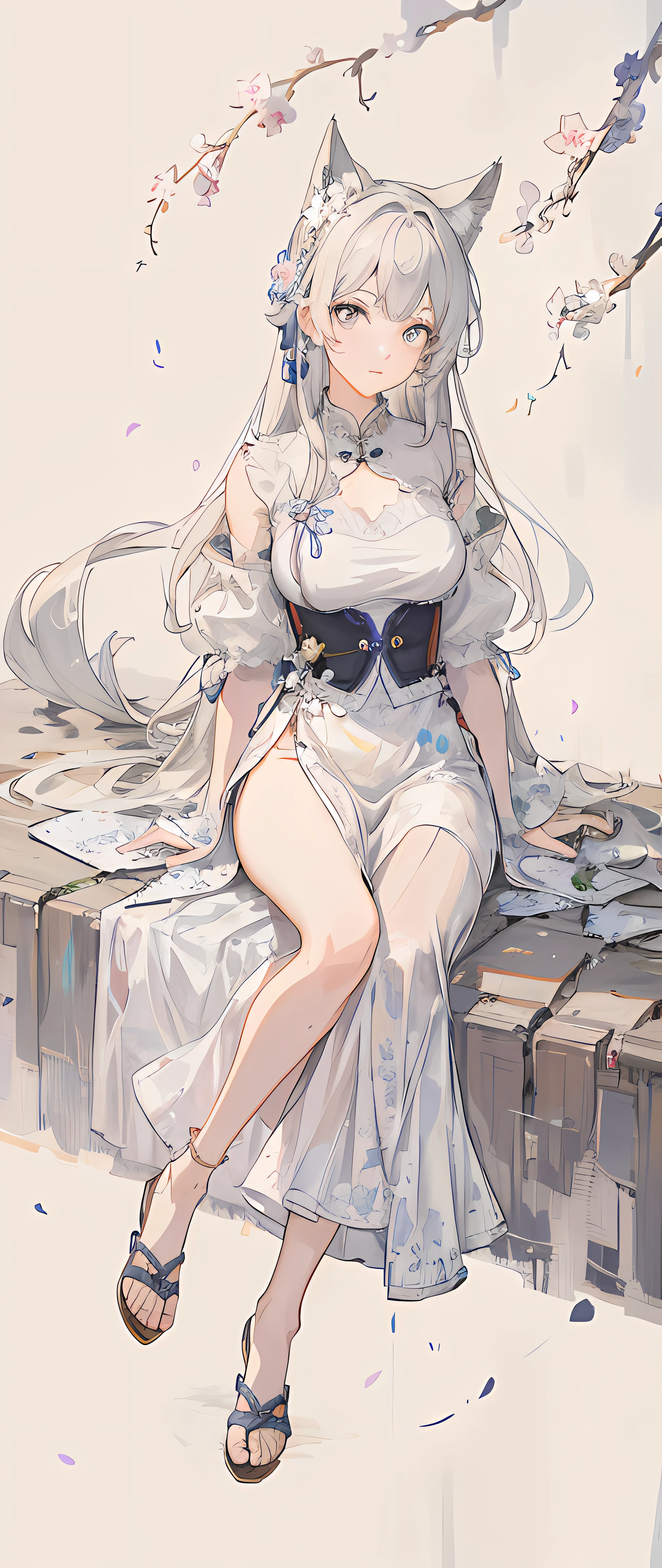 There is a painting，The painting shows a woman sitting on a bench, Guweiz in Pixiv ArtStation, Guviz, Guweiz on ArtStation Pixiv, Guviz-style artwork, by Yang J, trending on artstation pixiv, trending on cgstation, By Zeng Jing, author：Shitao, guweiz masterpiece，The camera zooms in，enchanted