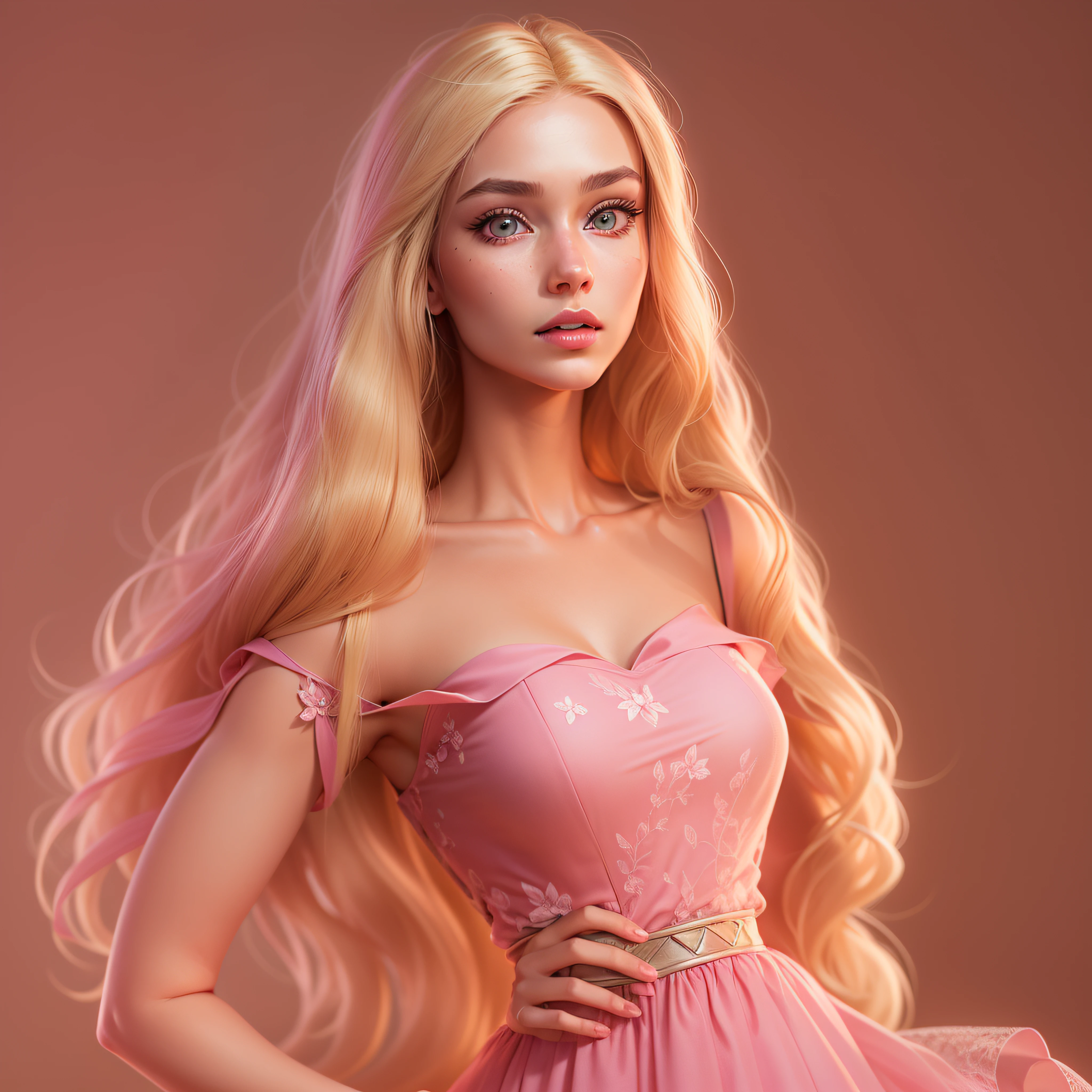 (8k, RAW photo, best quality, masterpiece:1.2), (realistic, photo-realistic:1.37), ultra high res, ultra-detailed ,full body, ((full-body shot)), woman, beautiful Barbie, detailed eyes, beautiful detailed lips, professional lighting, photon mapping, radiosity, physically-based rendering, detailed symmetrical lips, extremely detailed eyes and face, symmetrical mouth, extremely detailed face, symmetrical eyes ,detailed eyebrows, extremely detailed eyes, beautiful detailed eyes, extremely detailed face , light on face, (((beautiful pink dress))) (full body), looking at viewer, (((blonde hair))), ((long flowing hair)), ((fairy)), ((octane render))