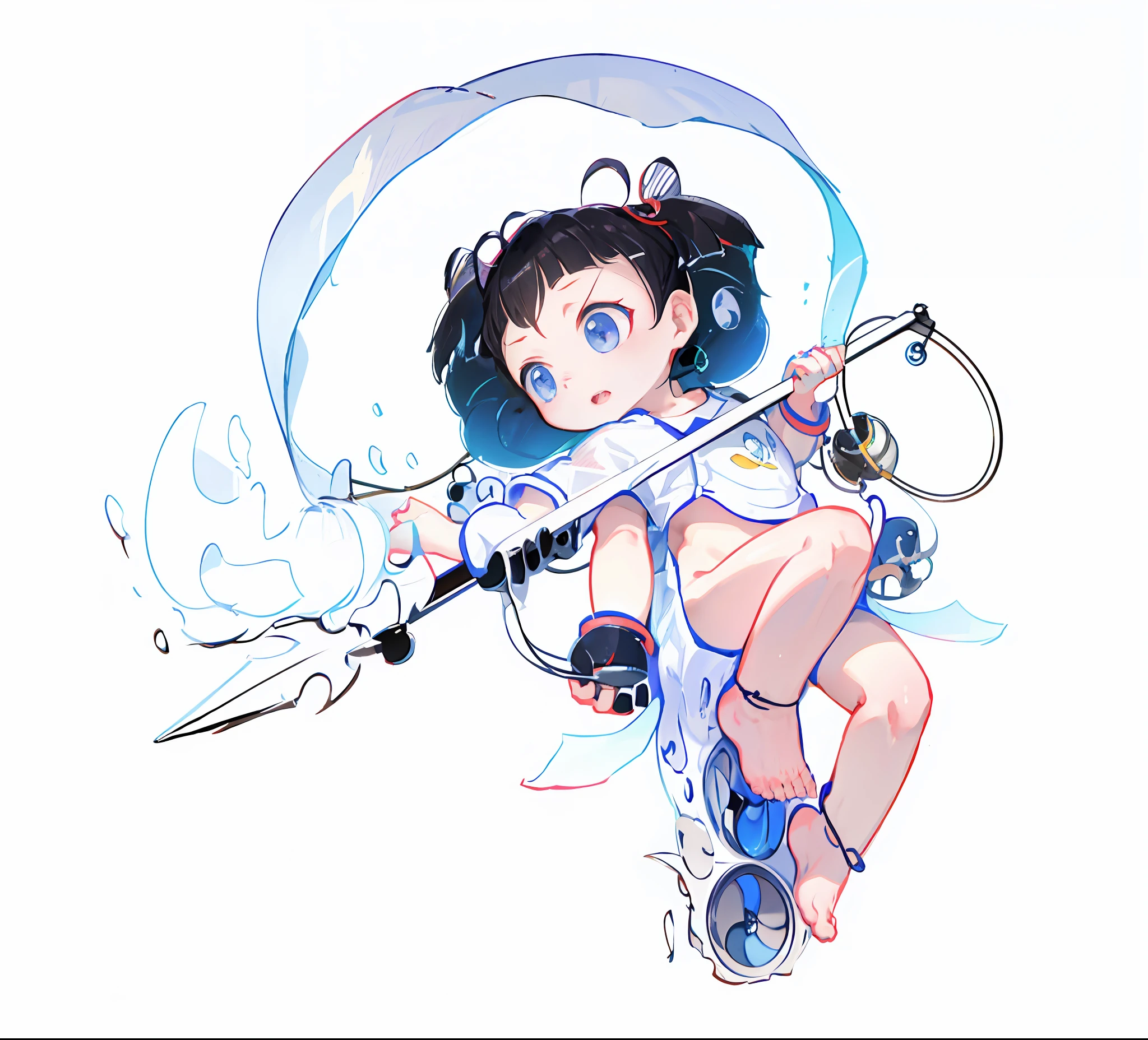 A bare-assed child suspended in the air,Comfortable expression,A boy,Shota,adolable,-yead boye barefoot,panoramic lens,full body shot shot,(Libido boy),((Shota)),lotus flower,short detailed hair,Pick dyeing,Bangs between the eyebrows,Hot Wheels,belly-bar,,