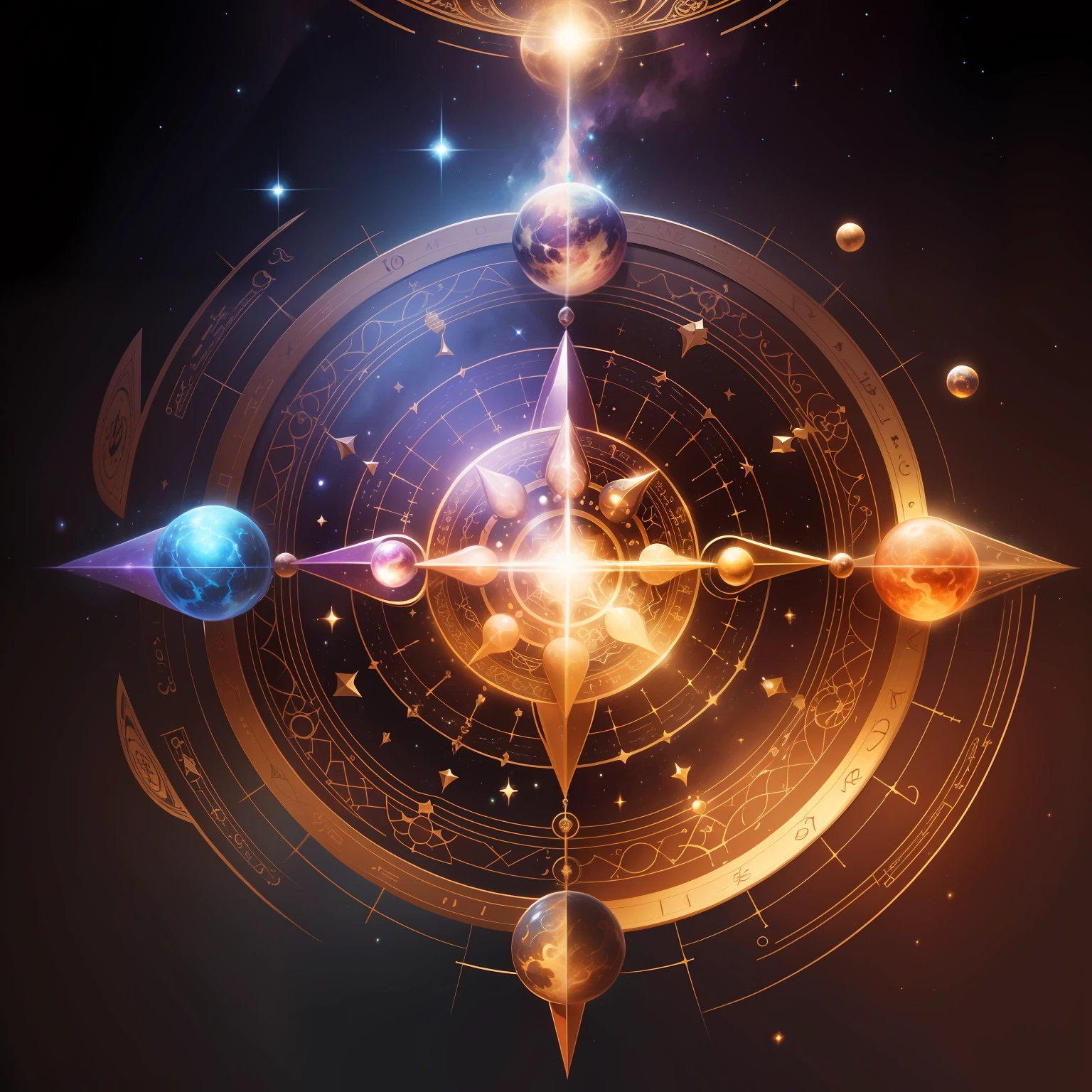 design including 4 elements, universe, energy, space, planet, astrology, 12 zodiac signs, magic, 5 dimensions