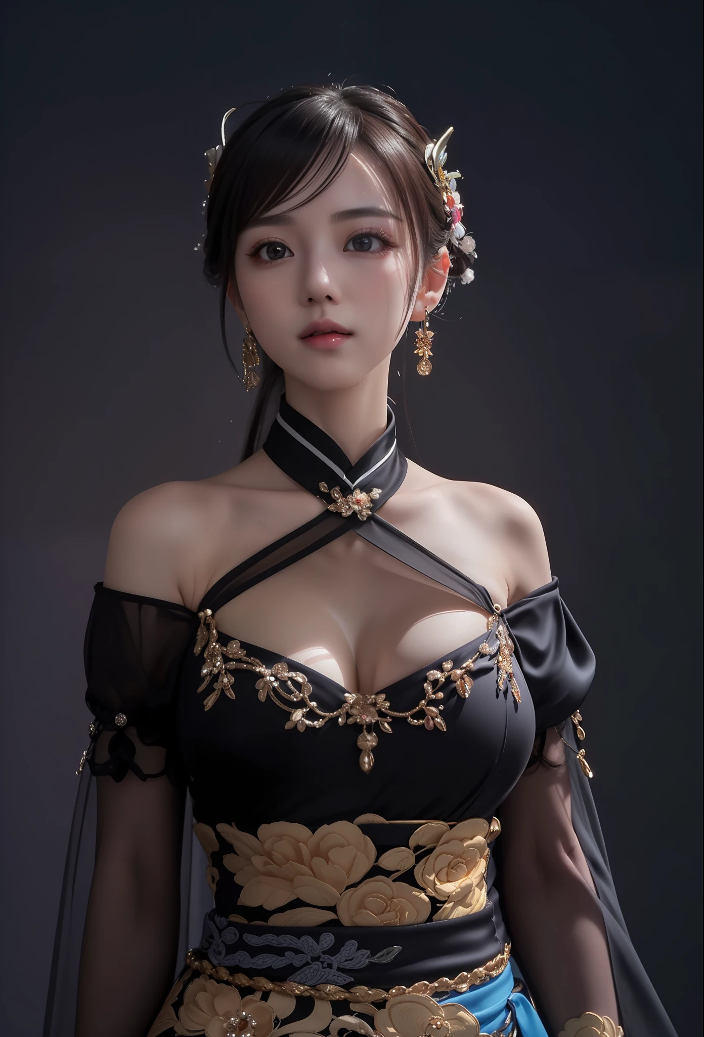 masterpiece, best quality, extremely detailed 8k, ultra hd, ultra-detailed, highly detailed, highly realistic, ultra-realistic, hyperrealistic, hyperrealism, (1woman:1.5), (solo:1.5), (beautiful cute Taiwanese Idol woman:1.5), (beautiful cute JAV Idol woman:1.6), anatomically correct, (detailed realistic skin), (realistic big breasts), slender abs, (closed mouth:1.35), nsfw,