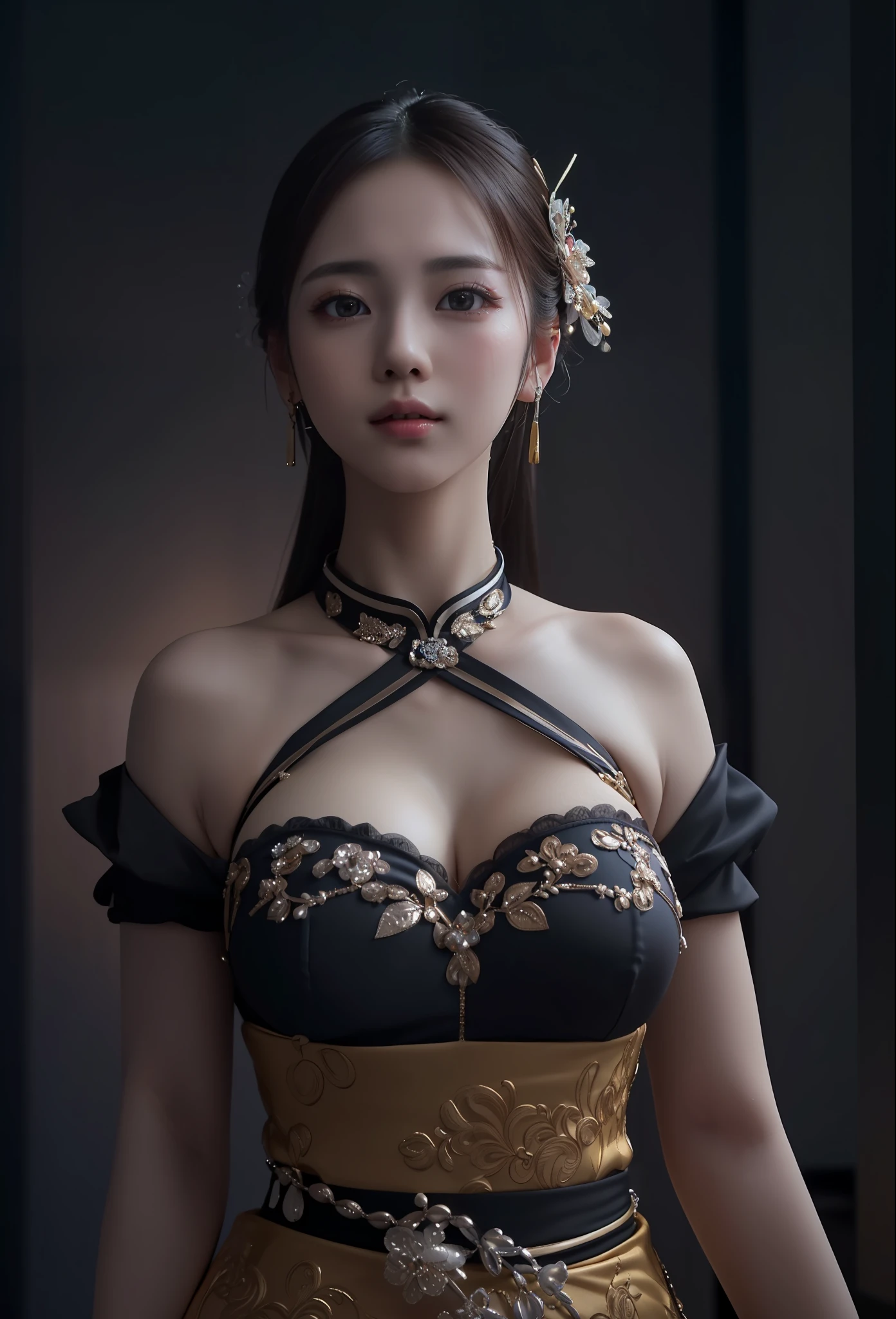 masterpiece, best quality, extremely detailed 8k, ultra hd, ultra-detailed, highly detailed, highly realistic, ultra-realistic, hyperrealistic, hyperrealism, (1woman:1.5), (solo:1.5), (beautiful cute Taiwanese Idol woman:1.5), (beautiful cute JAV Idol woman:1.6), anatomically correct, (detailed realistic skin), (realistic big breasts), slender abs, (closed mouth:1.35), nsfw,