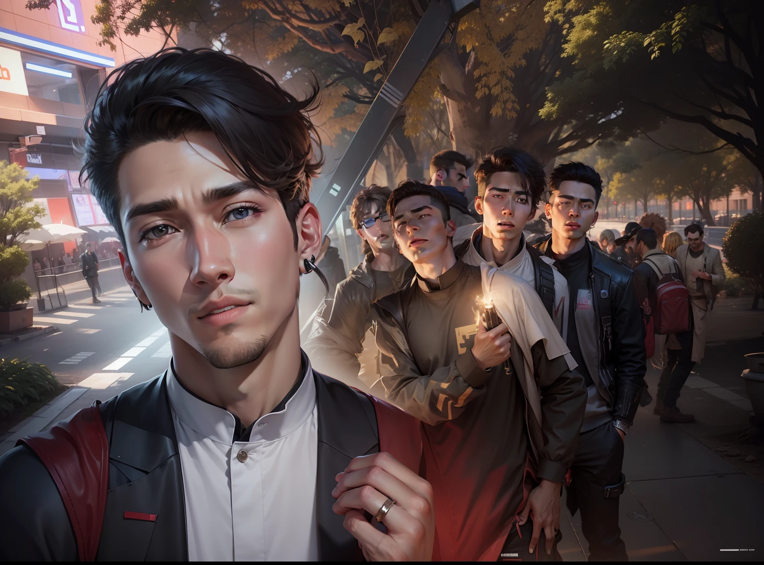 Change background Cyber park handsome boy, realistic face, 8k, Ultra realistic,