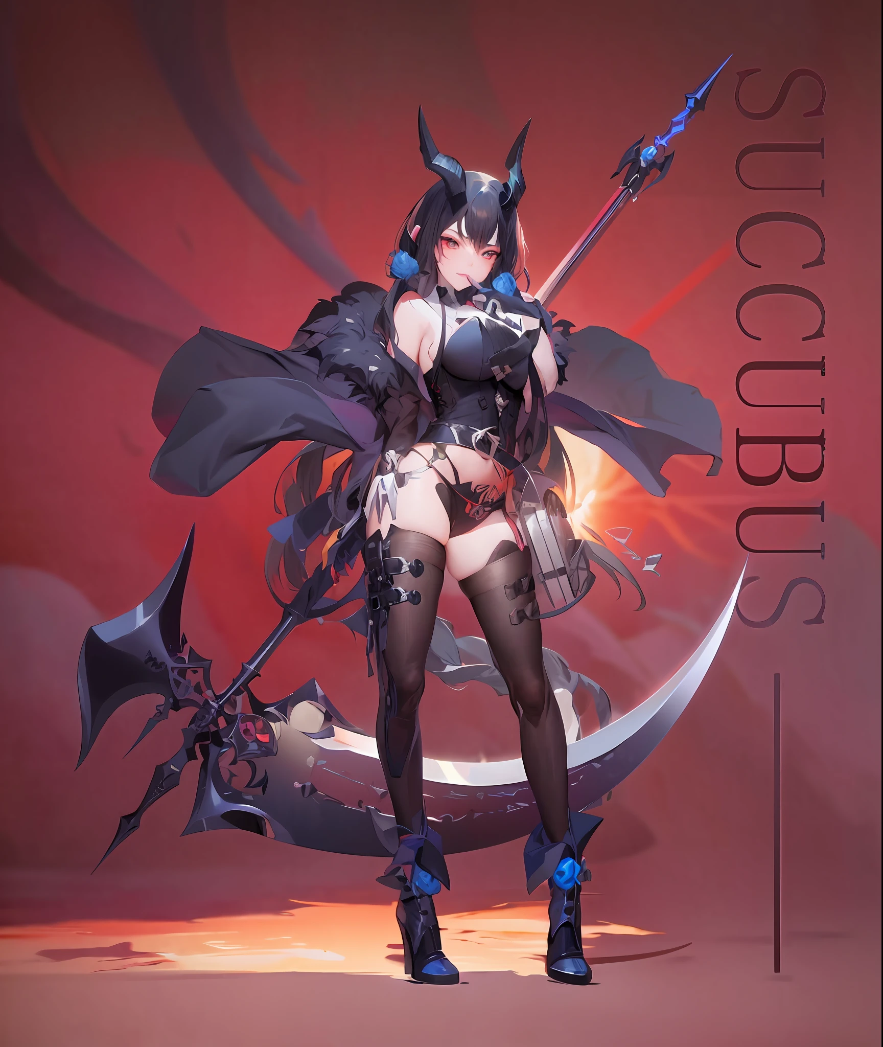 Anime characters with giant scythe and demons on white background, Succubus, Succubus | medieval, a beautiful succubus, trending on artstation pixiv, Guweiz on ArtStation Pixiv, Guweiz in Pixiv ArtStation, Kushatt Krenz Key Art Women, Badass anime 8 K, demon anime girl, succubus in tight kilt