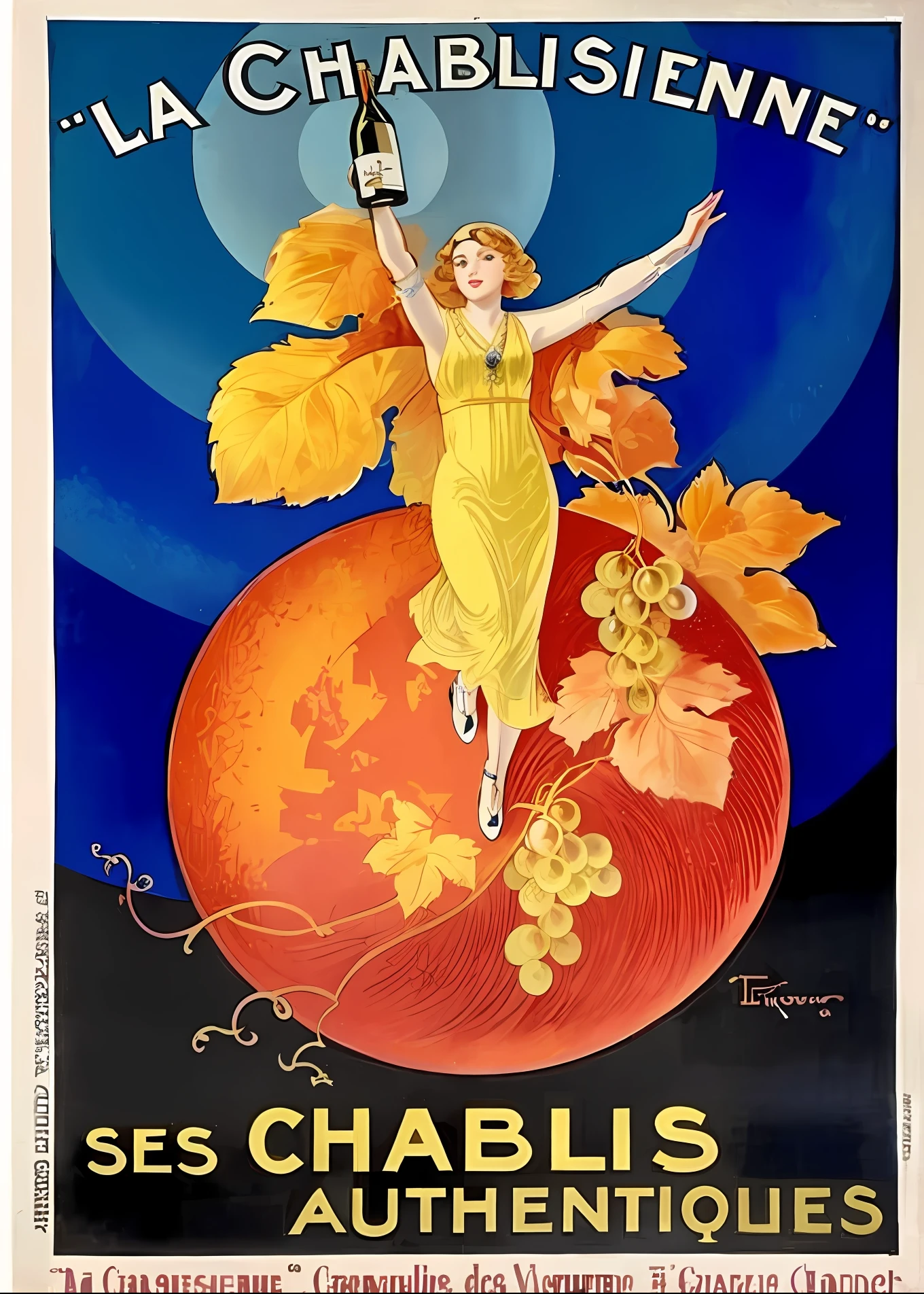 French poster announcing a bottle of wine and a woman holding a grape, Cartaz Art Deco, Cartaz Art Nouveau, Arte Deco Vintage, poster vintage, poster vintage, Arte Nova ( 1 9 2 2 ), Enoque Bolles, leonetto cappiello, Arte Nova Art Deco, A Deusa da Colheita de Outono, Arte Nuveau, ( ( ( Art Deco ) ) )
