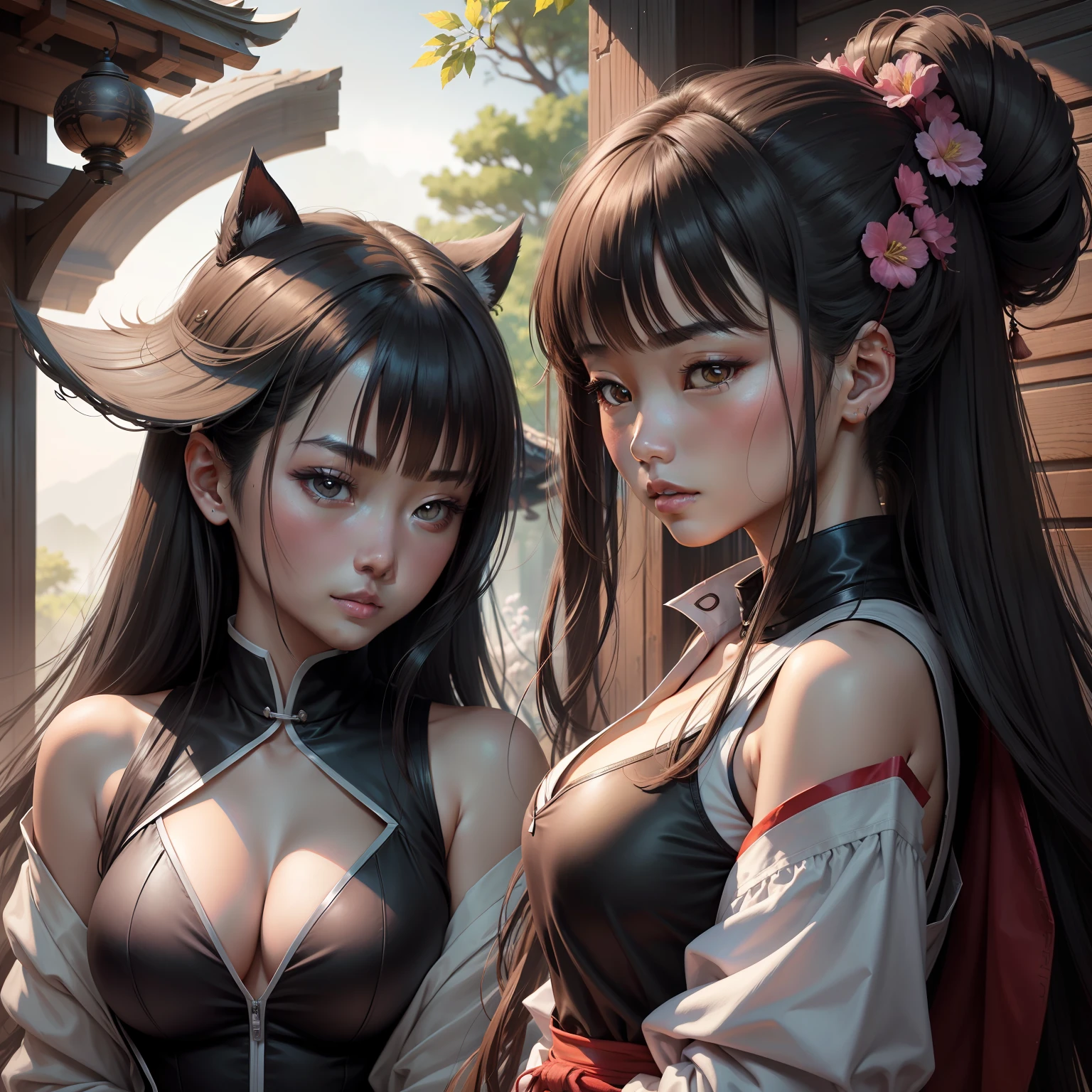 Asian women,Character lines and scenes without colors and shadows。 (tmasterpiece,best qualtiy,A high resolution:1.4),the detail,complexdetails,4K,colored splashing,line art