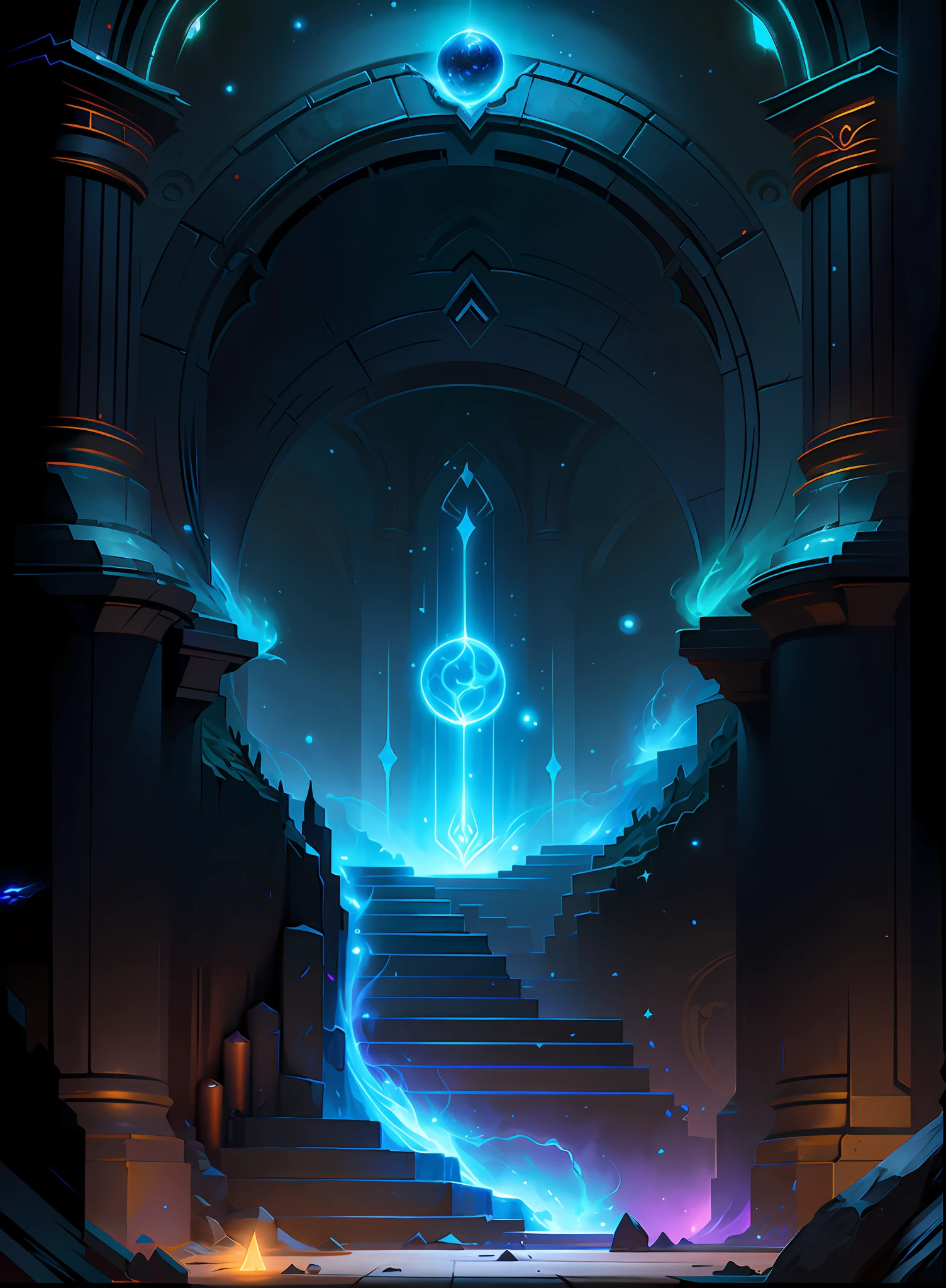 There is a digital painting of a staircase leading to a portal, arte conceitual luminescente, Light Volumetric, concept art magical highlight, entrance to ethereal realm, arte conceitual arcana, Estilo Duelyst, estilo de arte arcano, arte conceitual, portal to the ethereal realm, pintado como uma arte conceitual de jogo, Arte conceitual de League of Legends, galactic temple