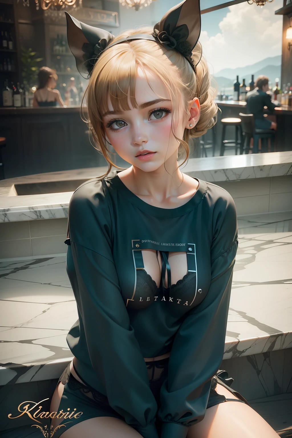 1girl,realistic, black lingerie, in the bar, super detail, ultra detail, best photography