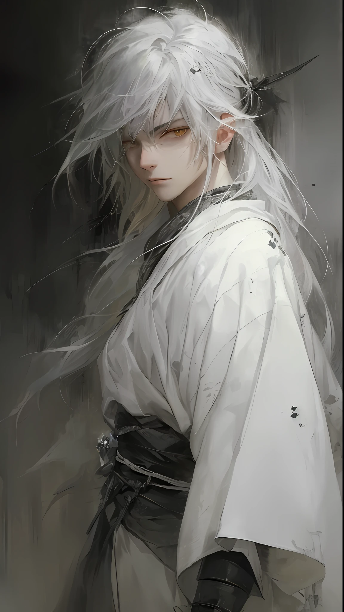 have yellow eyes, black haired deity, with black long hair, with long black hair, artwork in the style of guweiz, handsome guy in demon slayer art, beautiful character painting, black-haired, anime character