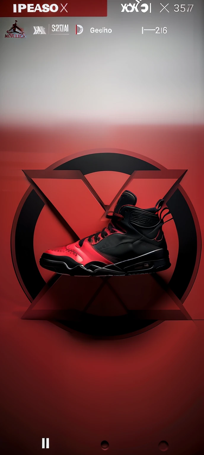 a closeup of a pair of sneakers on a red and black background, misterioso x, apenas preto e vermelho!!!, Conceptual art of basketball tennis, x - dia, Logotipo X, vermelho fogo, inspirado em Jordan Grimmer, imagem hiperrealista de x, sneaker design, apenas preto e vermelho, sneaker photo, posterizado, foto de perfil 1024px, sapatos de batalha