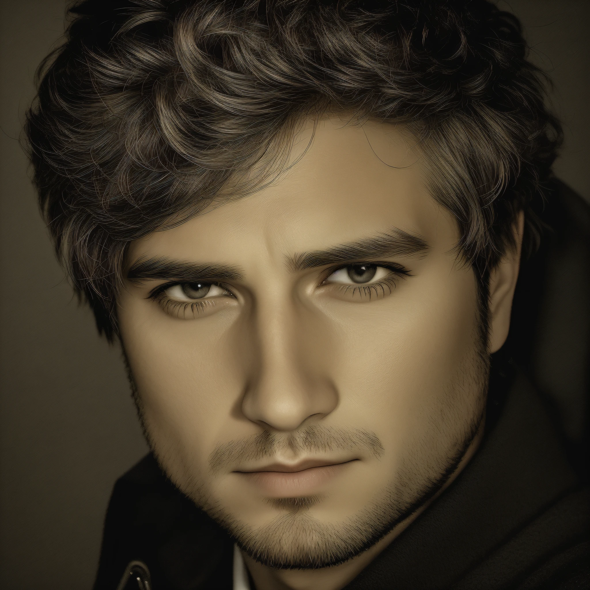 Reimagine as 30 years old man. Keep features of the man. Rough photo fim.