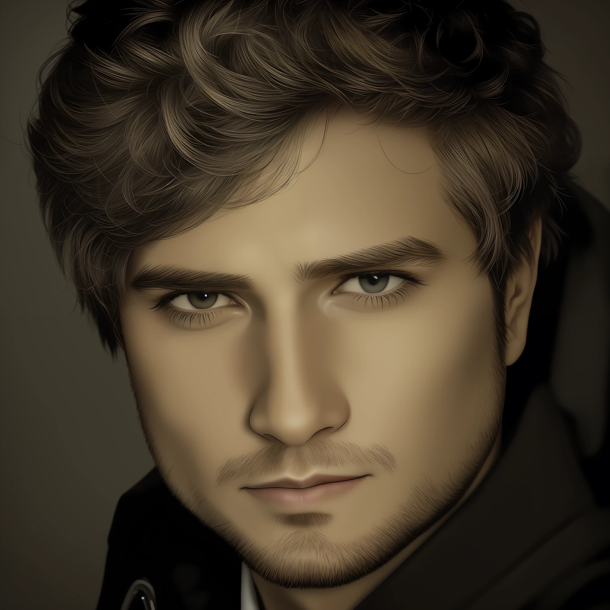 Reimagine as 30 years old man. Keep features of the man. Rough photo fim.
