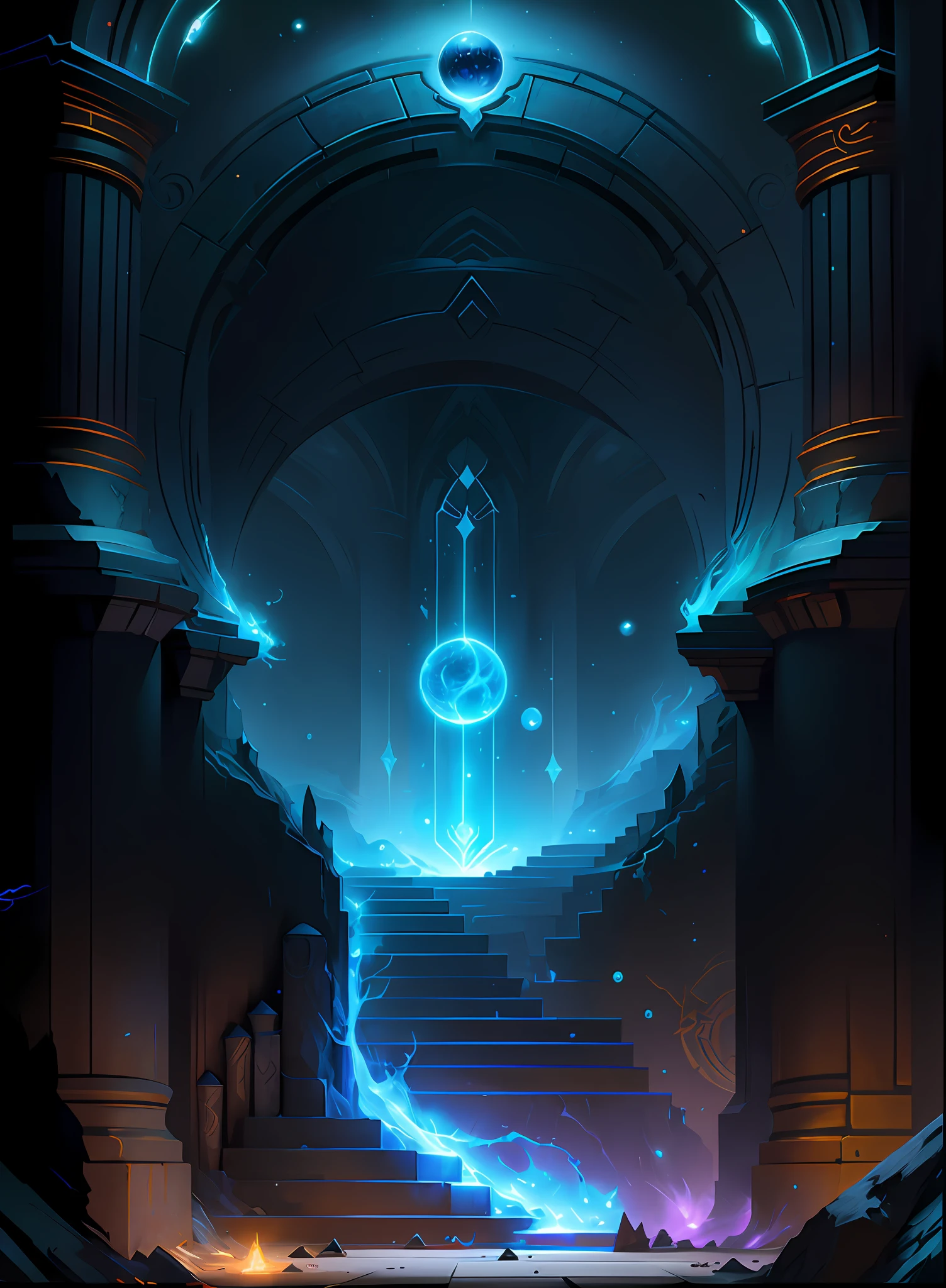 There is a digital painting of a staircase leading to a portal, Light Volumetric, arte conceitual luminescente, concept art magical highlight, entrance to ethereal realm, arte conceitual arcana, Estilo Duelyst, estilo de arte arcano, arte conceitual, portal to the ethereal realm, pintado como uma arte conceitual de jogo, Arte conceitual de League of Legends, galactic temple