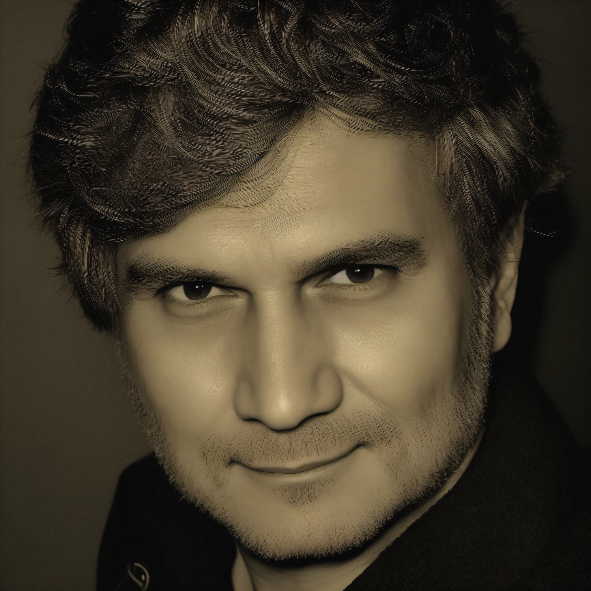 Reimagine as 30 years old man. Keep features of the man. Photo grain film.