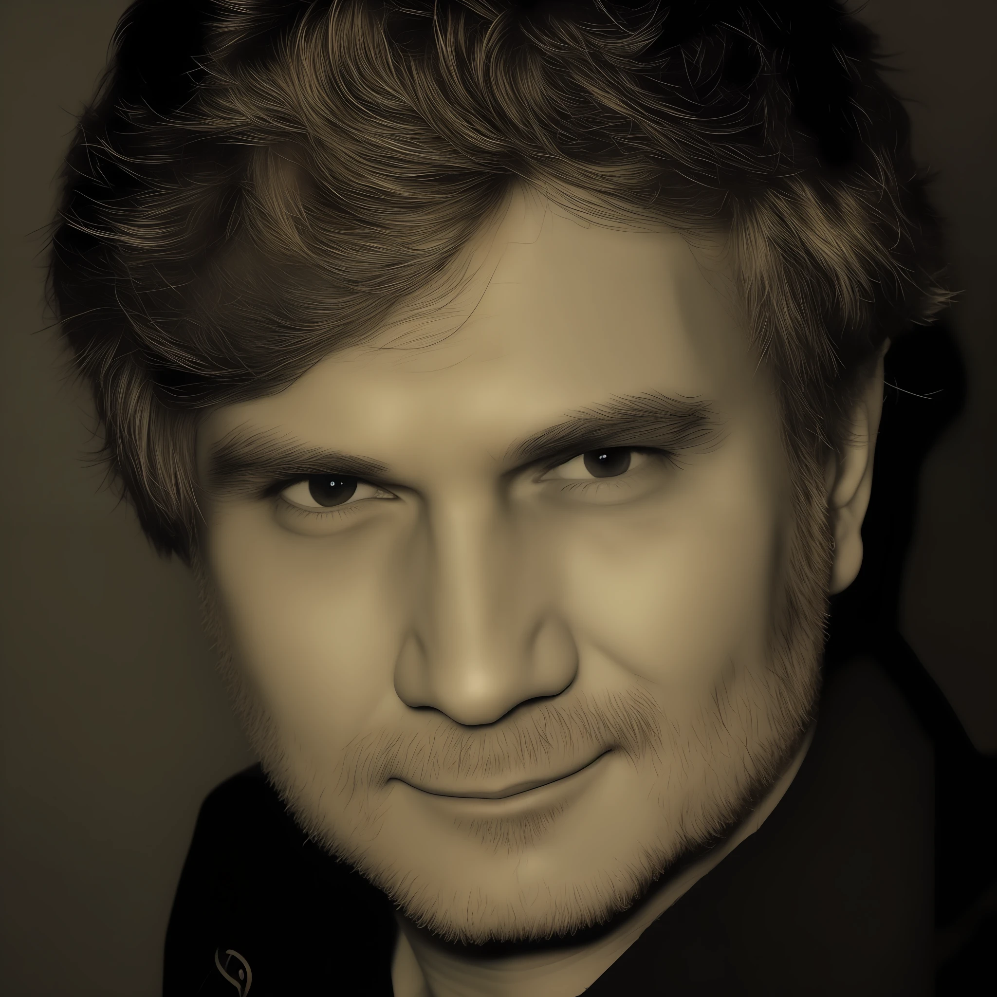 Reimagine as 30 years old man. Keep features of the man. Photo grain film.