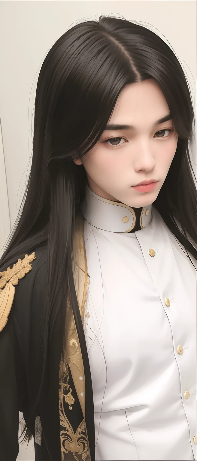 1boy, handsome guy with long black hair, wear ancient imperial suit