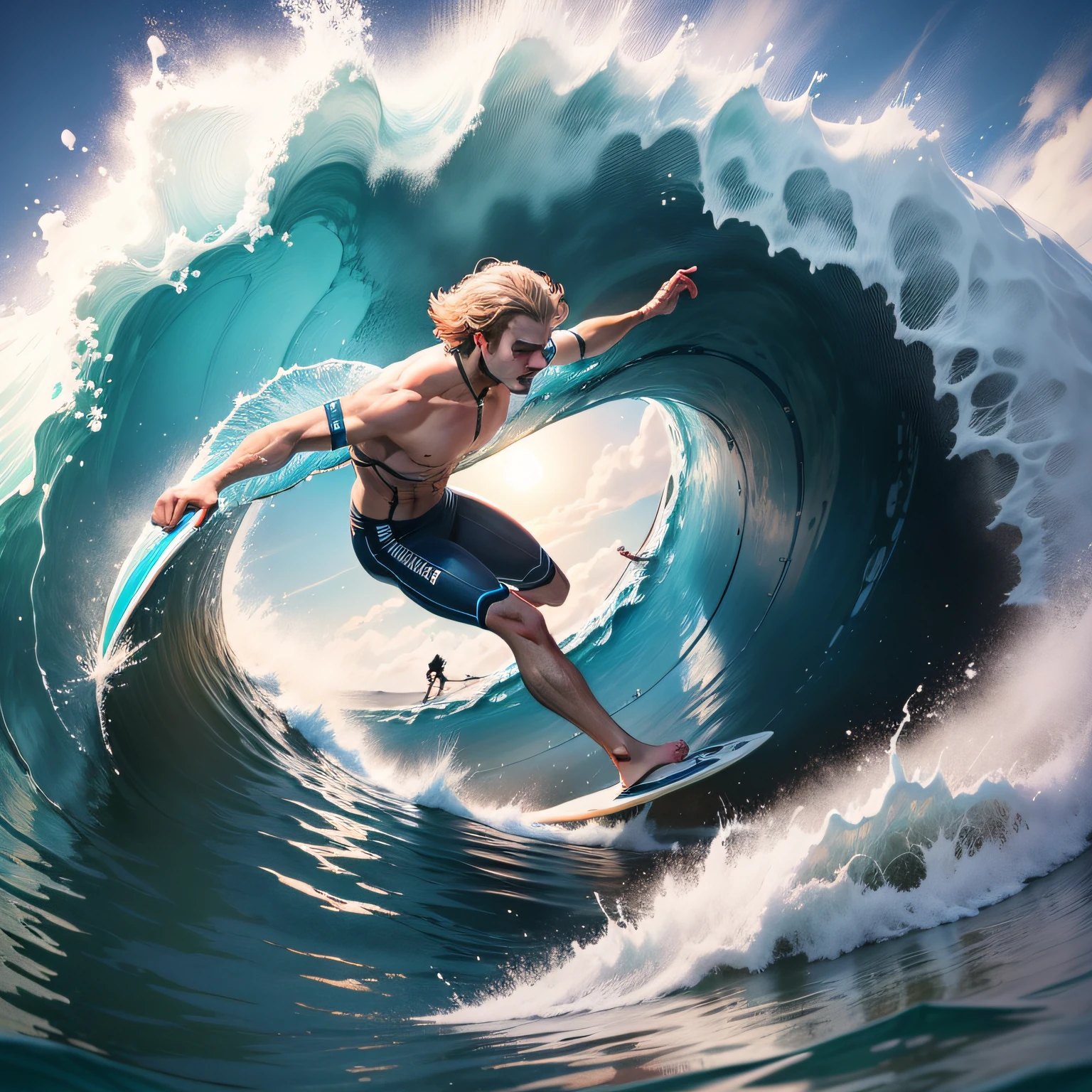 A moment of pure adrenaline, with the surfer leaping over the wave's crest while entering the tube, showcasing their skill and courage.